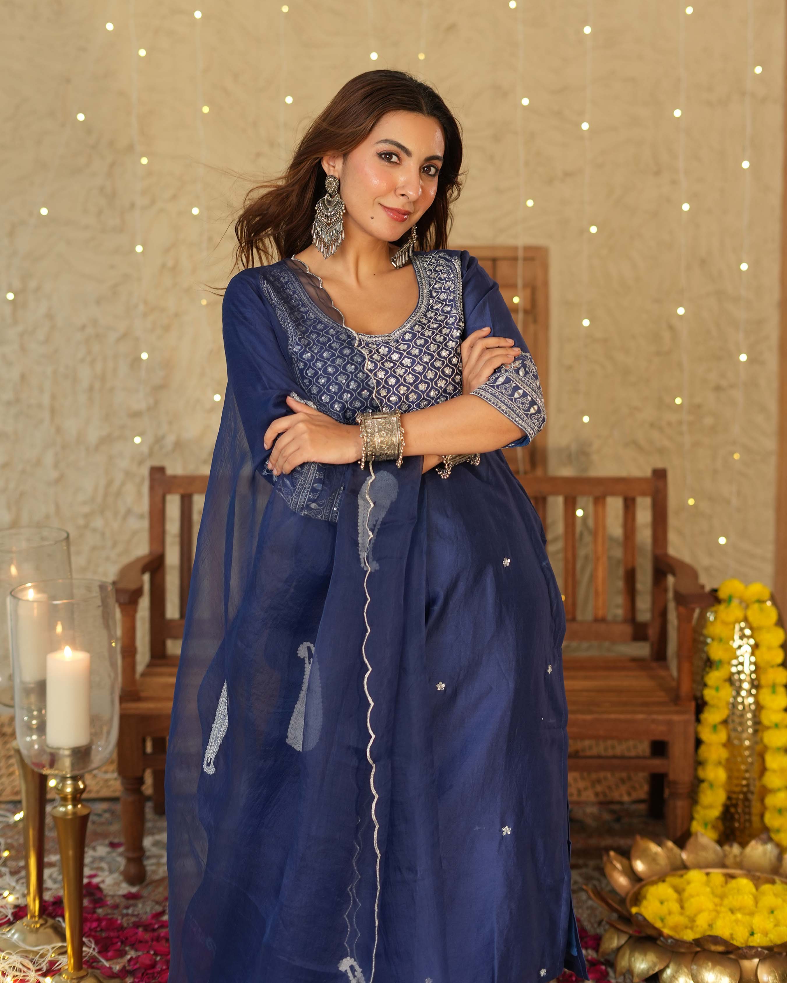 Tejaswi Blue Embroidered Chanderi Suit Set - Image 3