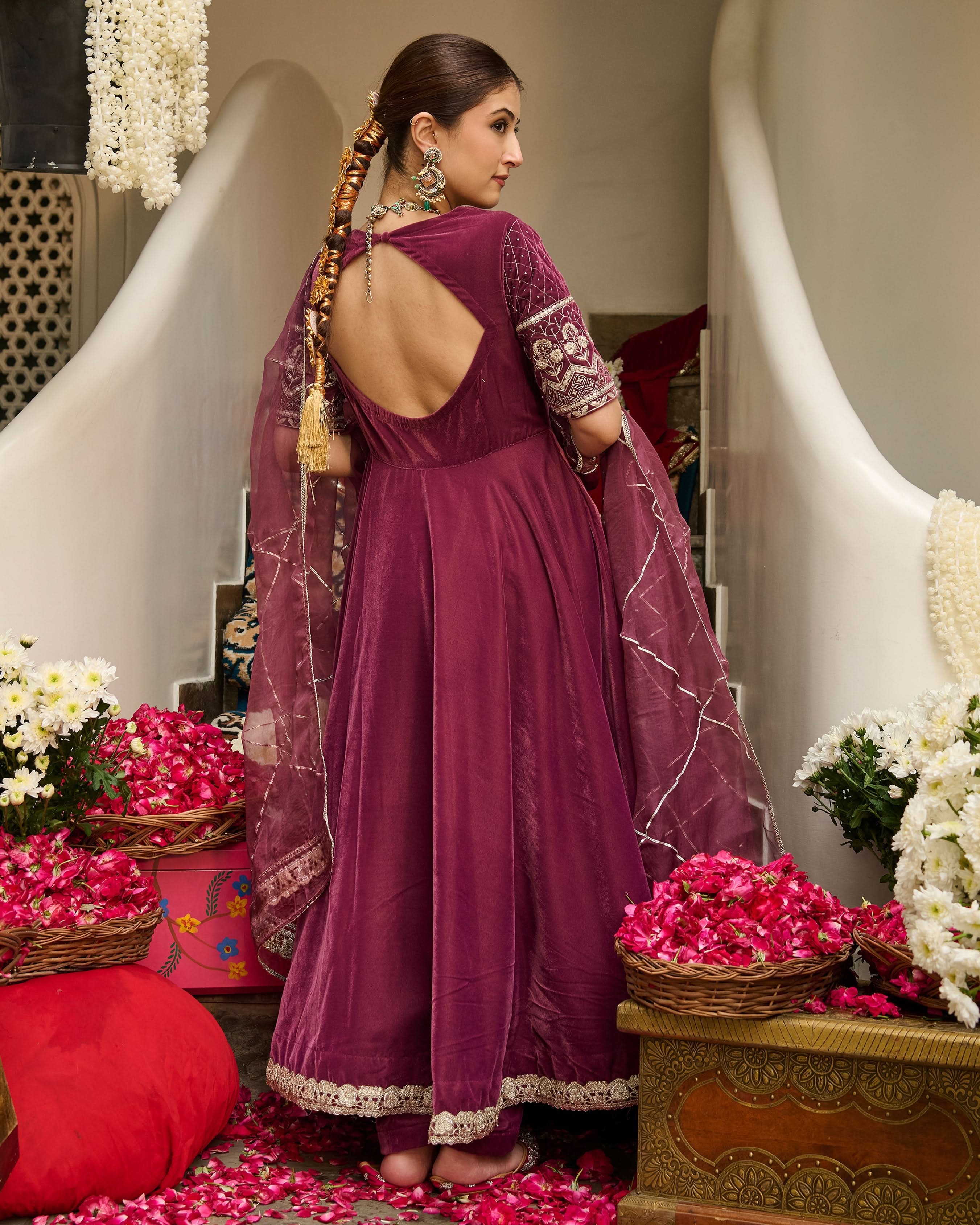 Terri Mauve Embroidered Velvet Suit Set - Image 8