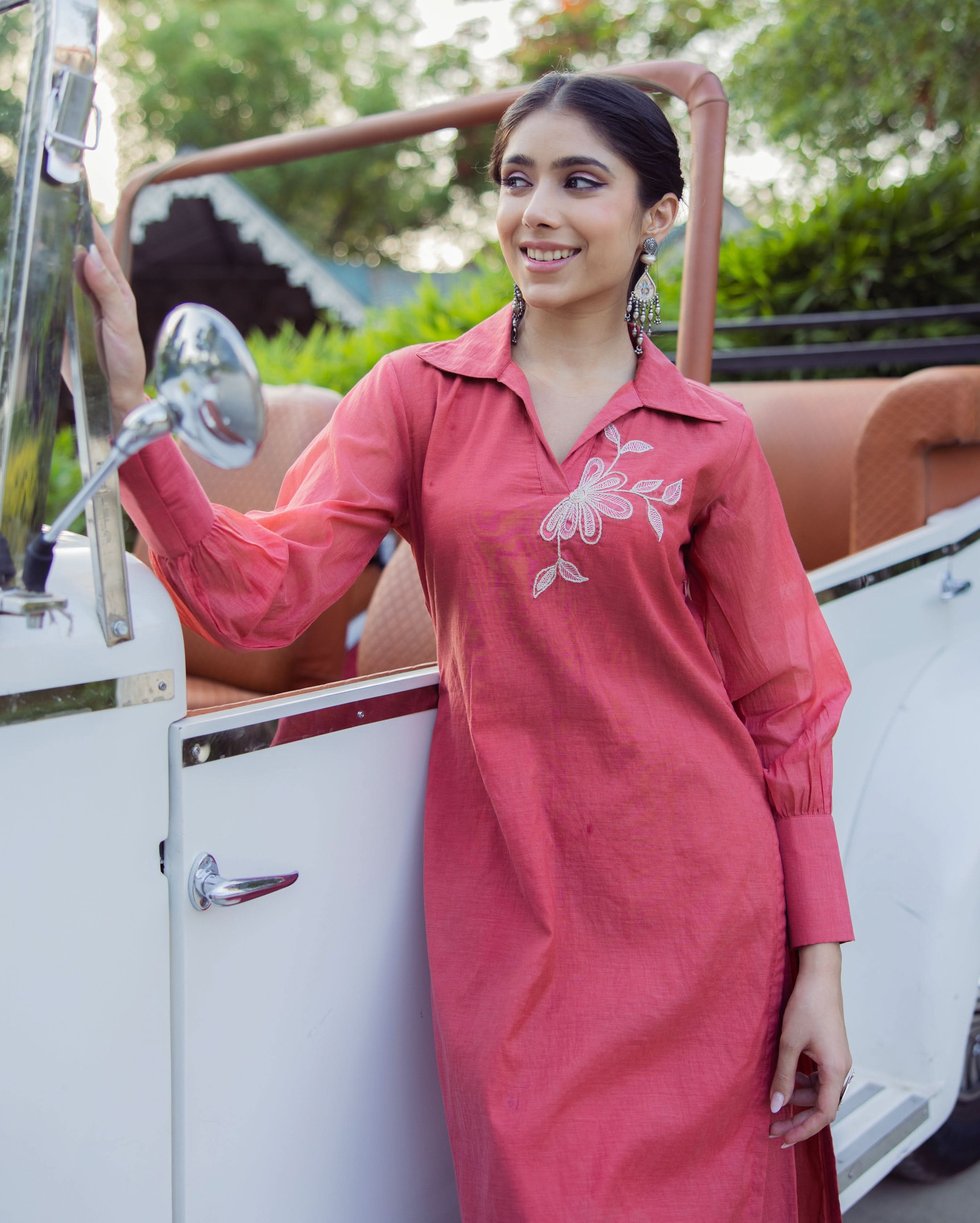 Tool Red Embroidered Chanderi Kurta Set - Image 4