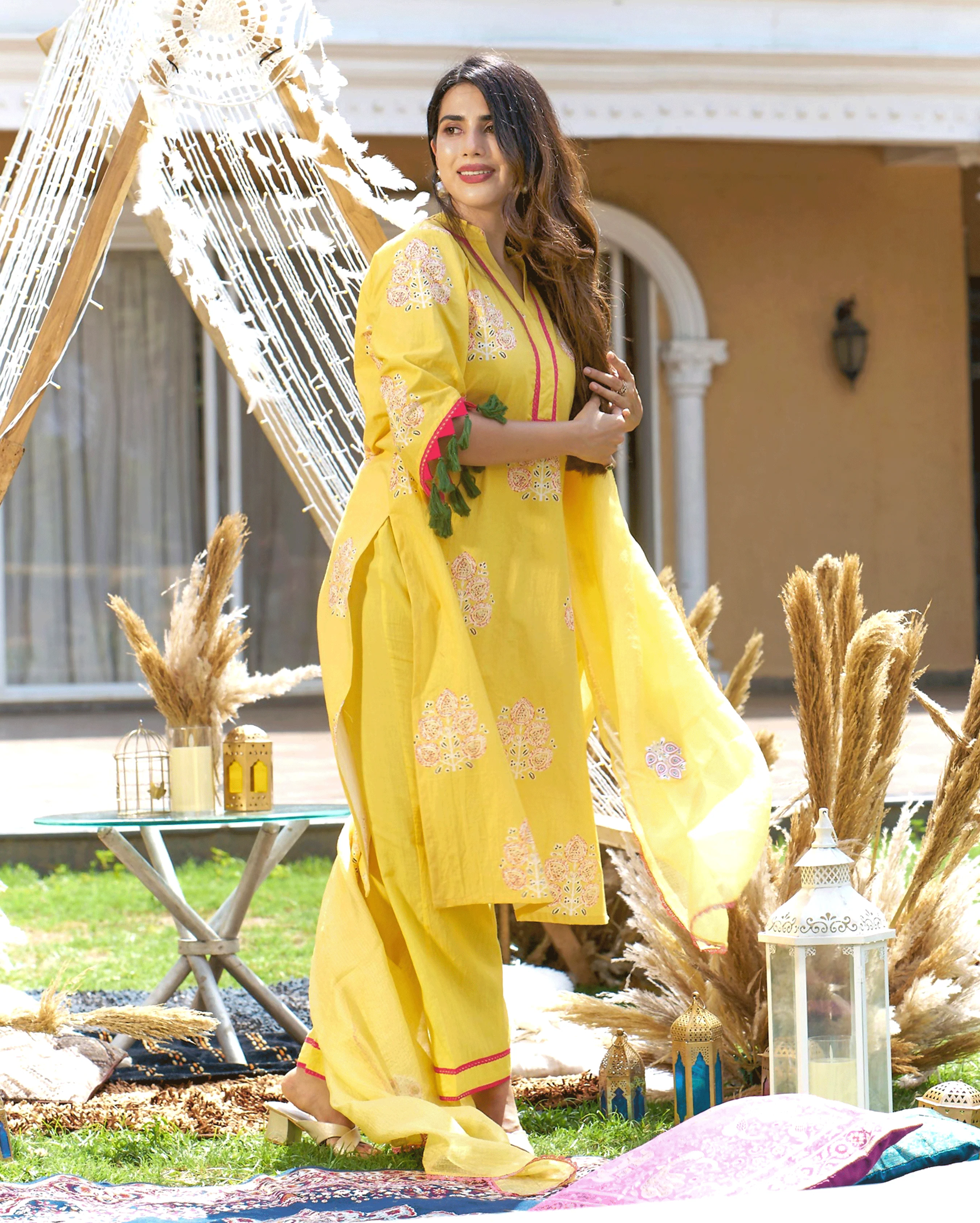 Trishika Yellow Printed Cotton Suit Set - Image 4