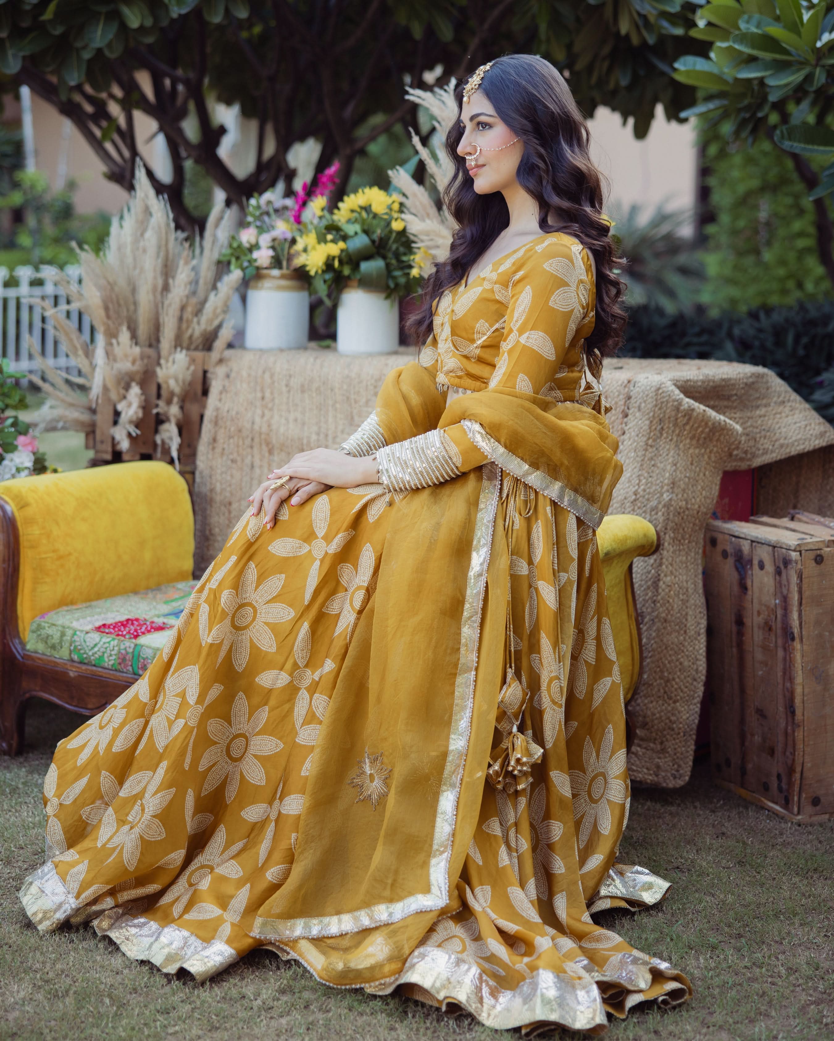 Tulsi Mustard Bandhani Satin Lehenga Set - Image 7