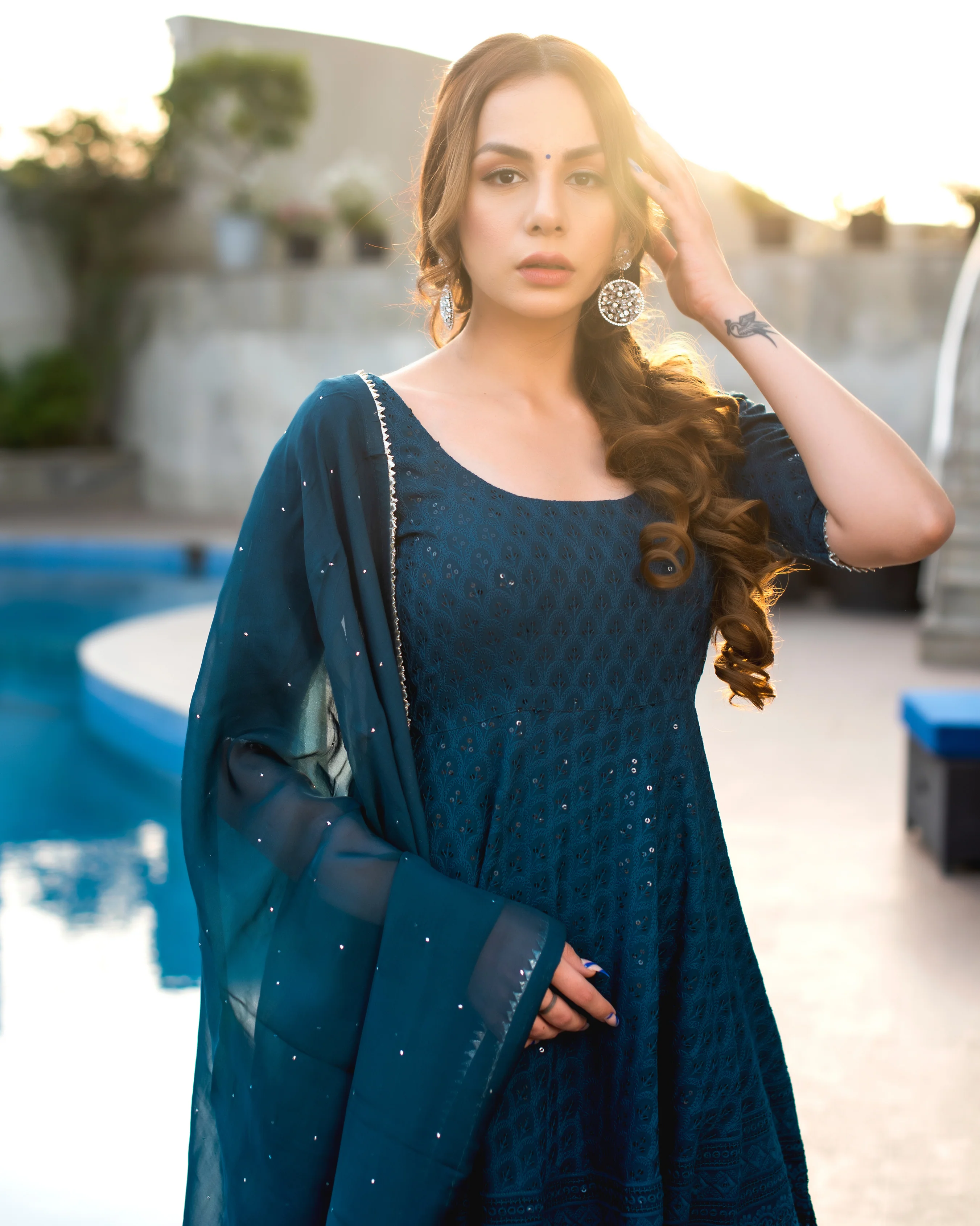 Turquish Blue Embroidered Sharara Set - Image 8