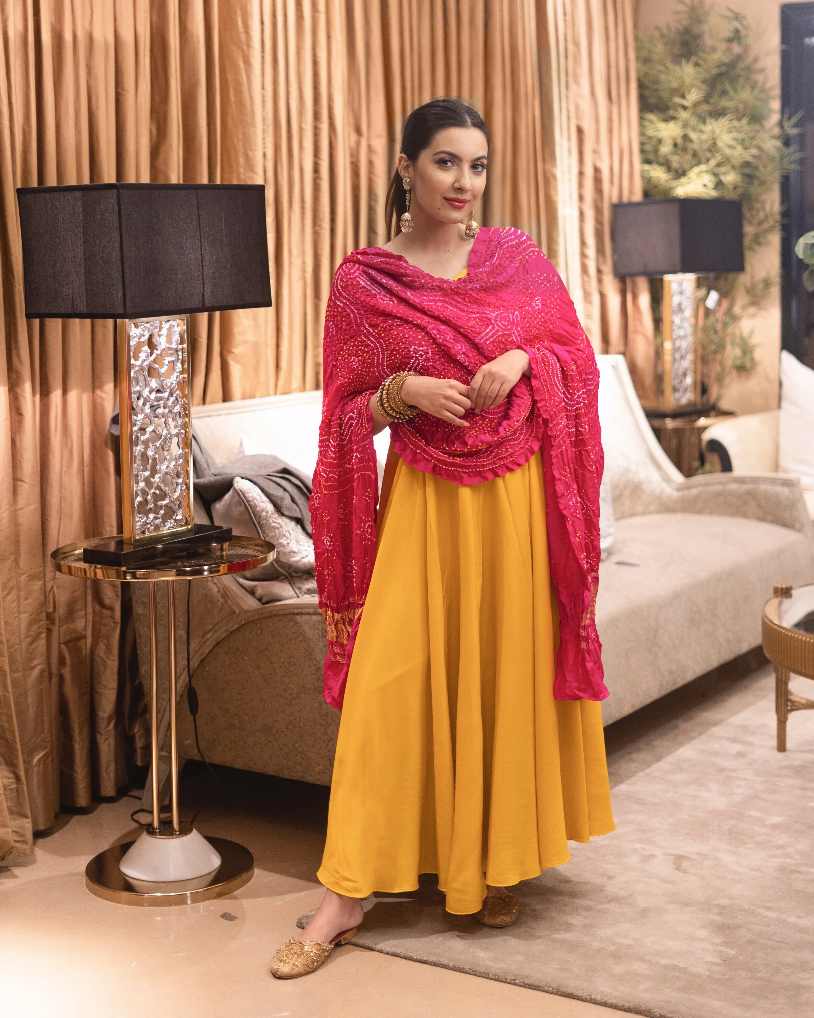 Tuscan Yellow Pure Gajji Silk Bandhej Suit - Image 3
