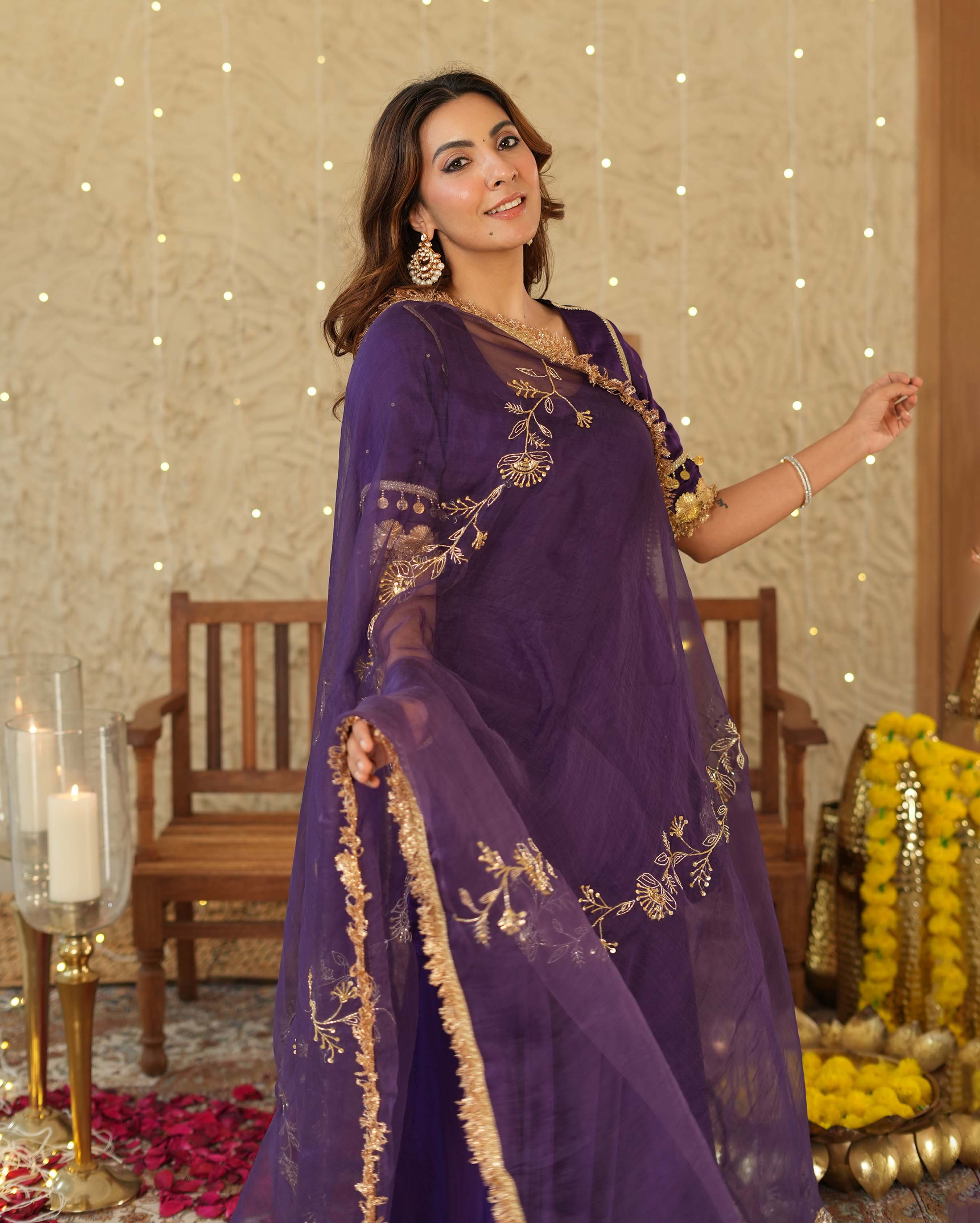 Ujwal Purple Solid Satin Sharara Set - Image 4