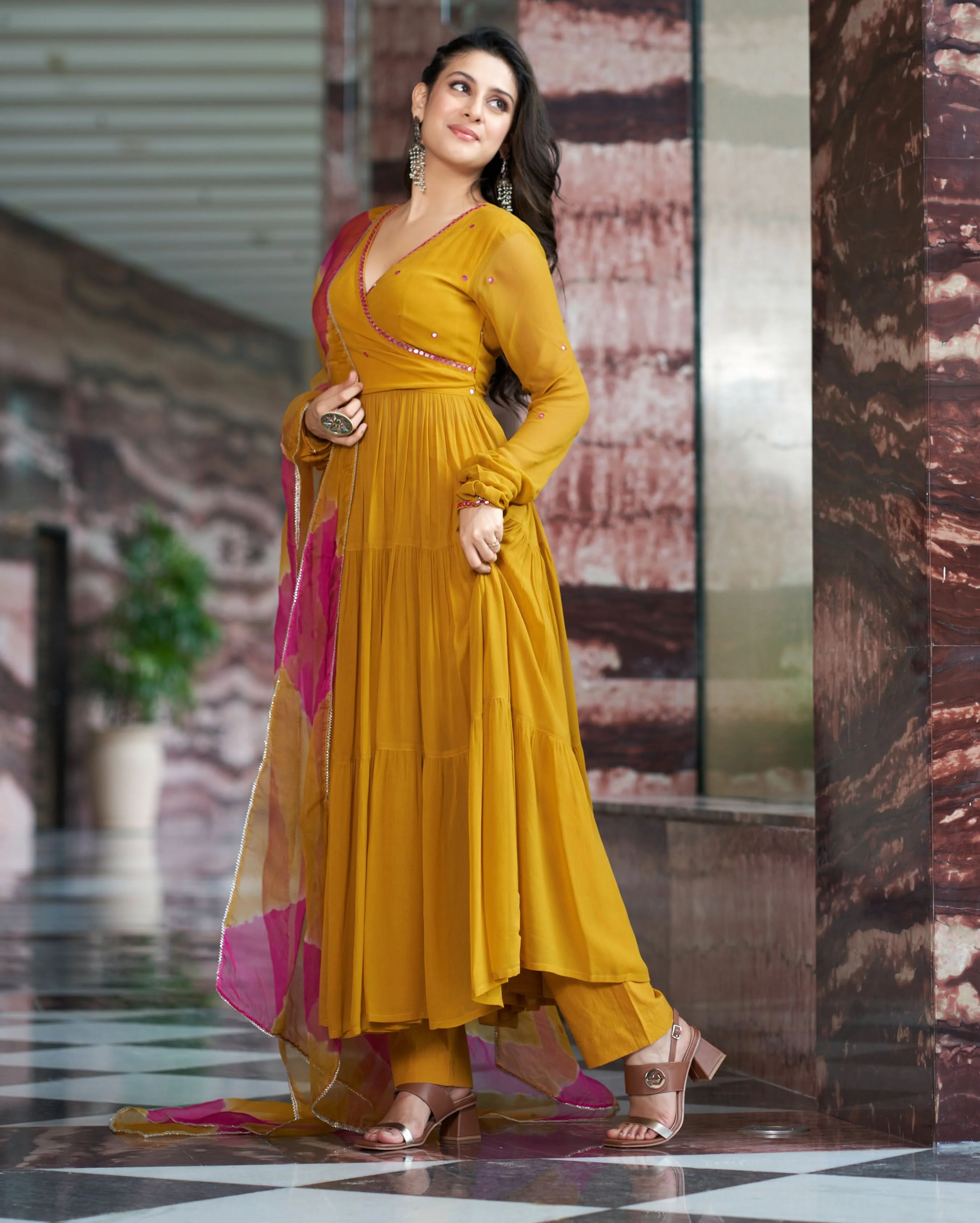 Umang Mustard Yellow Embroidered Georgette Suit Set - Image 5
