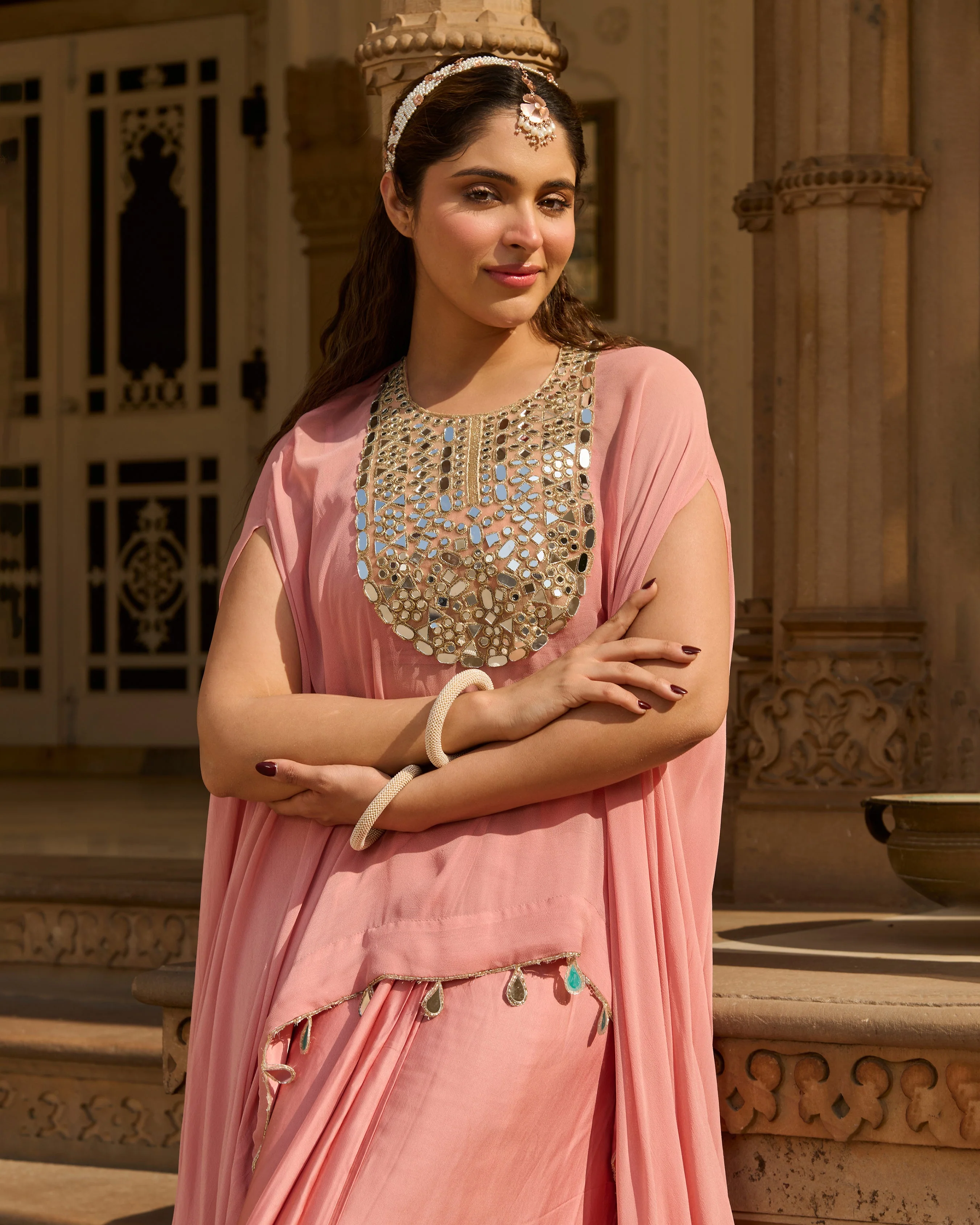 Urban Peach Solid Satin Coord Set - Image 5