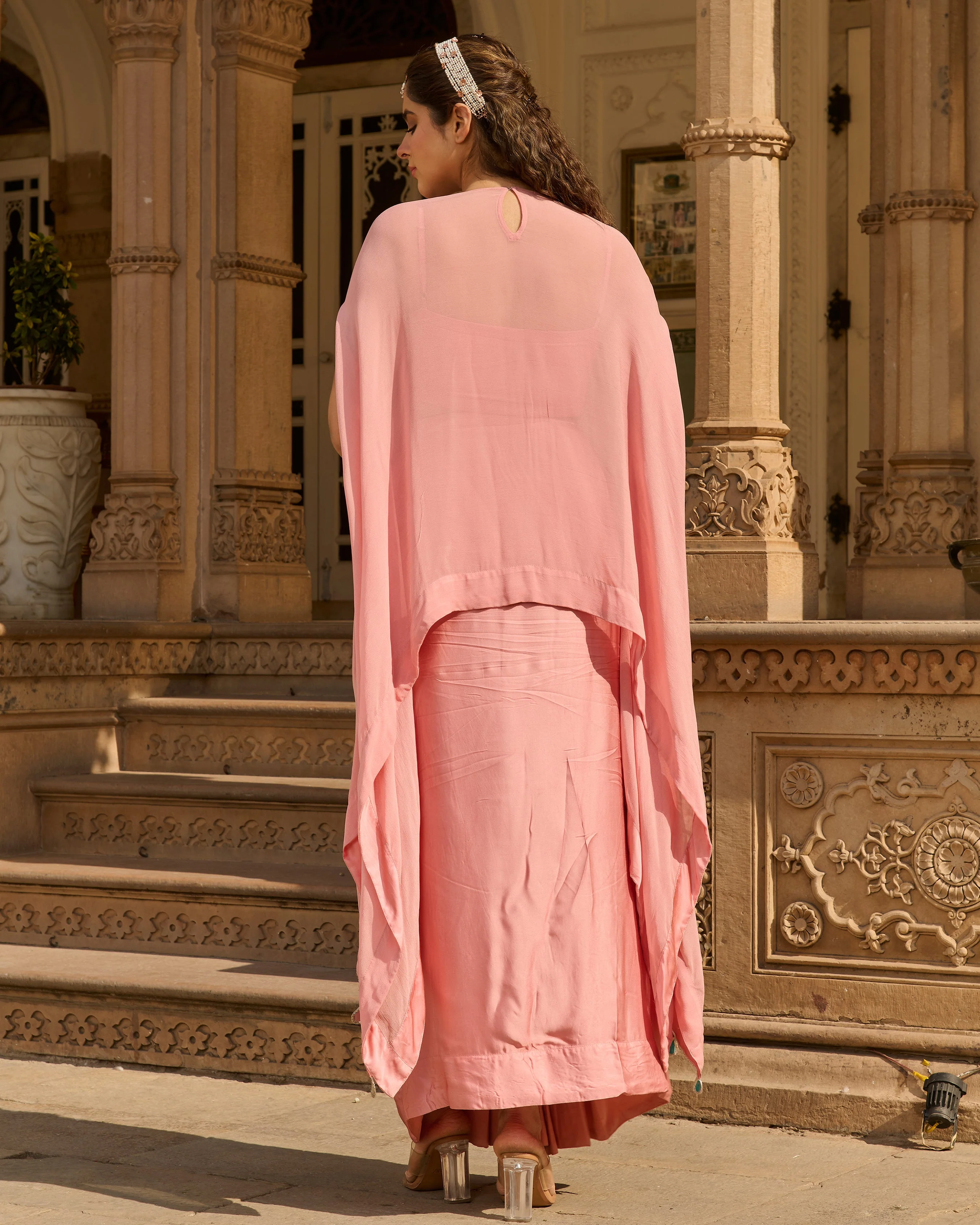 Urban Peach Solid Satin Coord Set - Image 8
