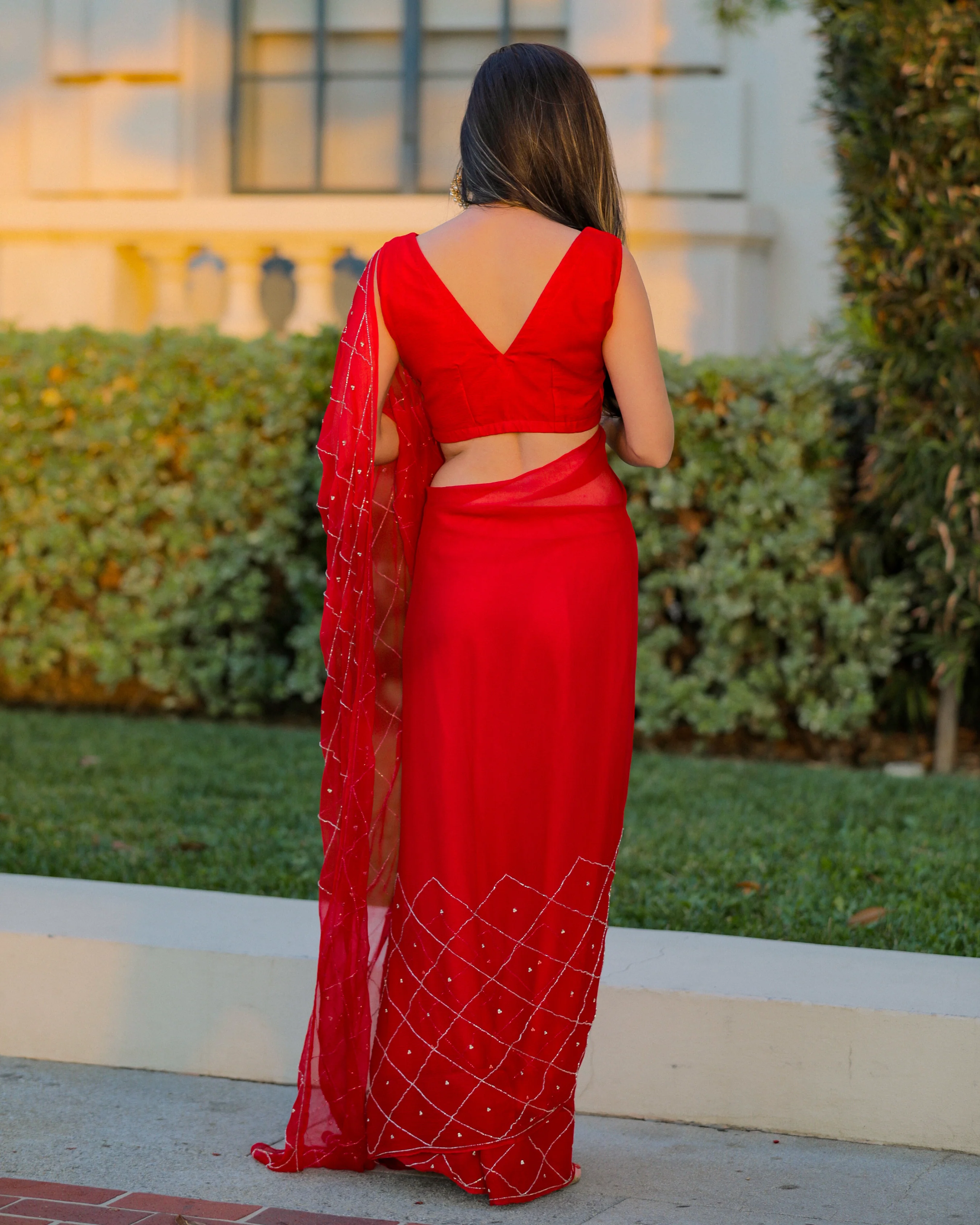 Urban Red Pure Chiffon Saree - Image 10