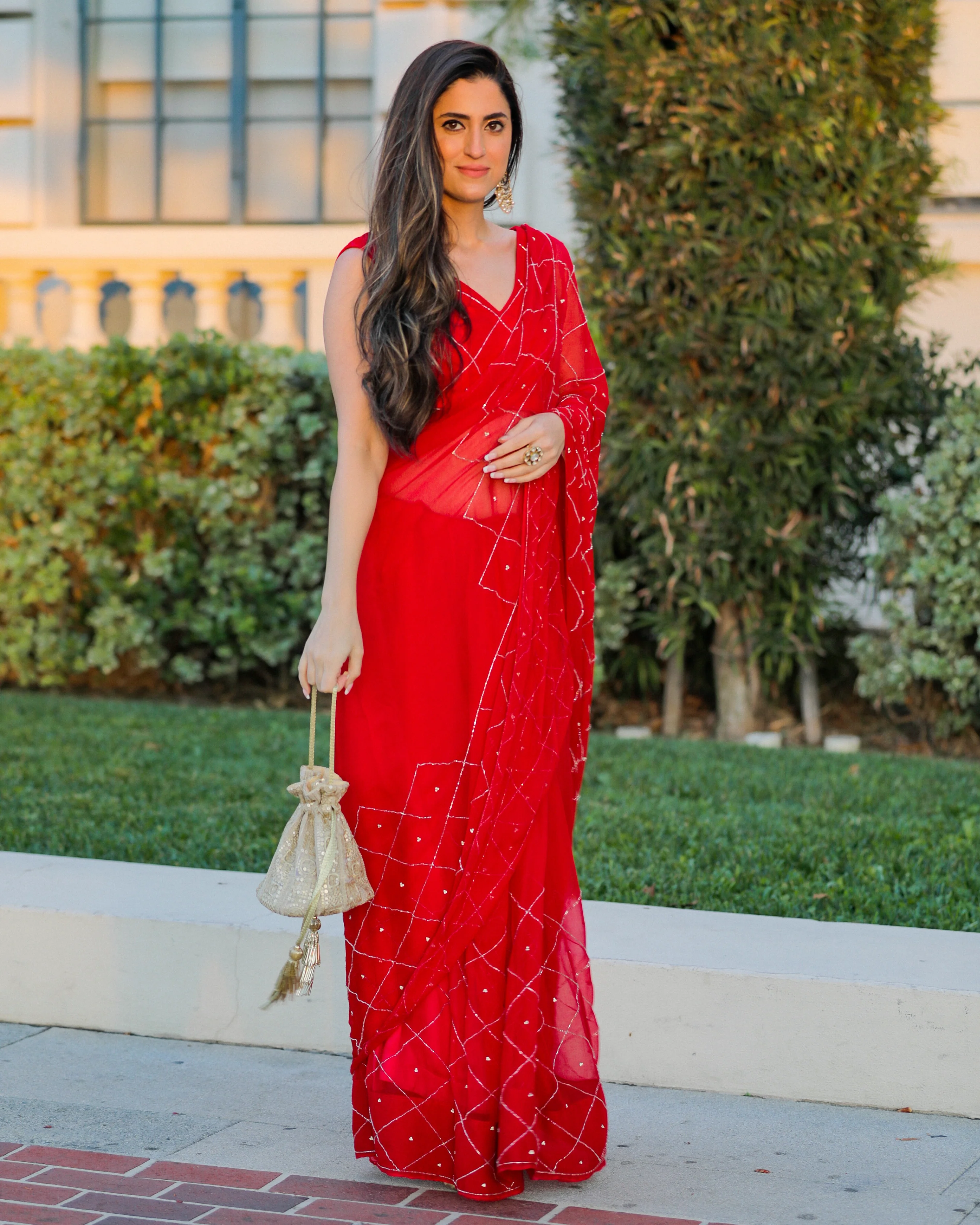 Urban Red Pure Chiffon Saree - Image 7