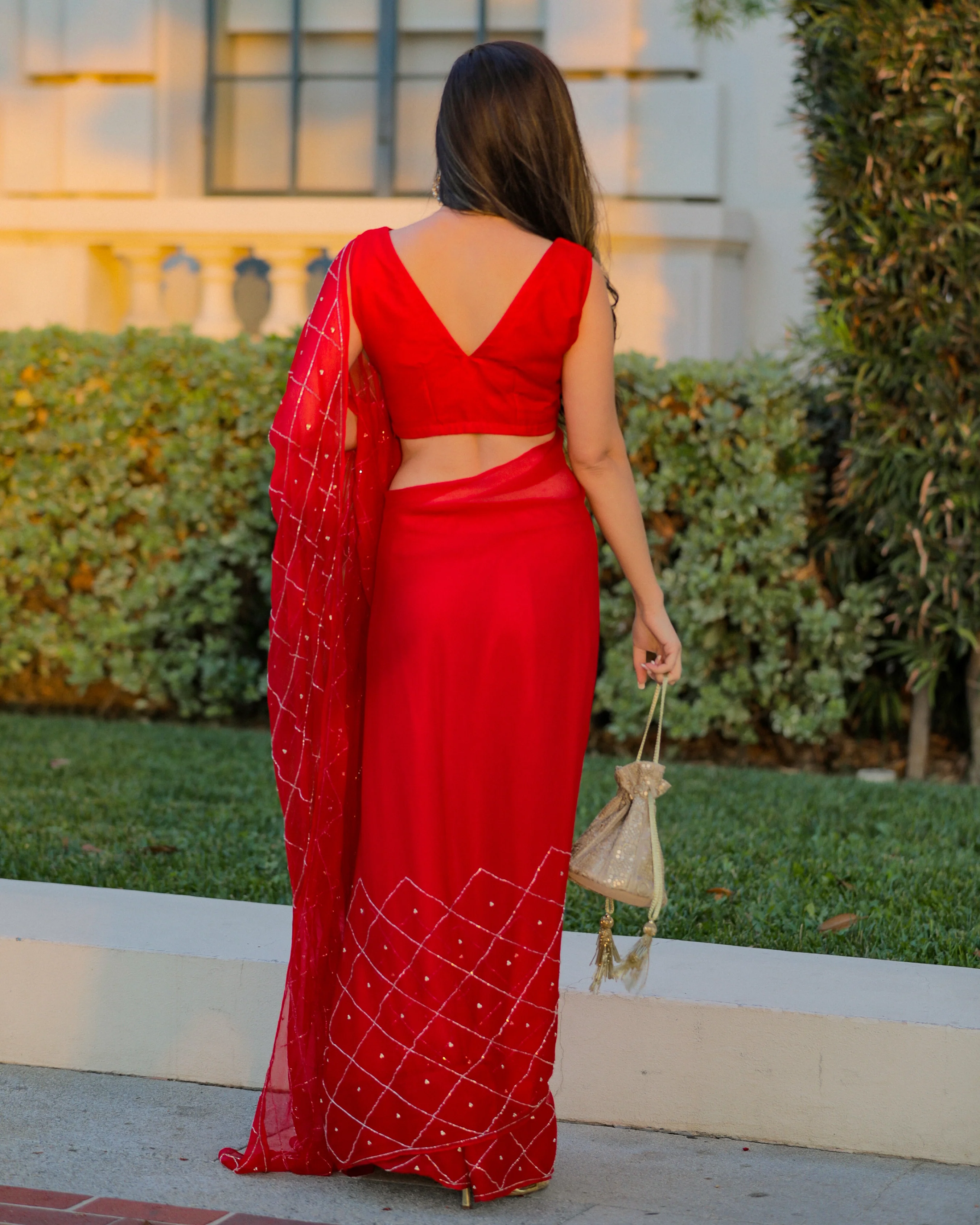 Urban Red Pure Chiffon Saree - Image 9