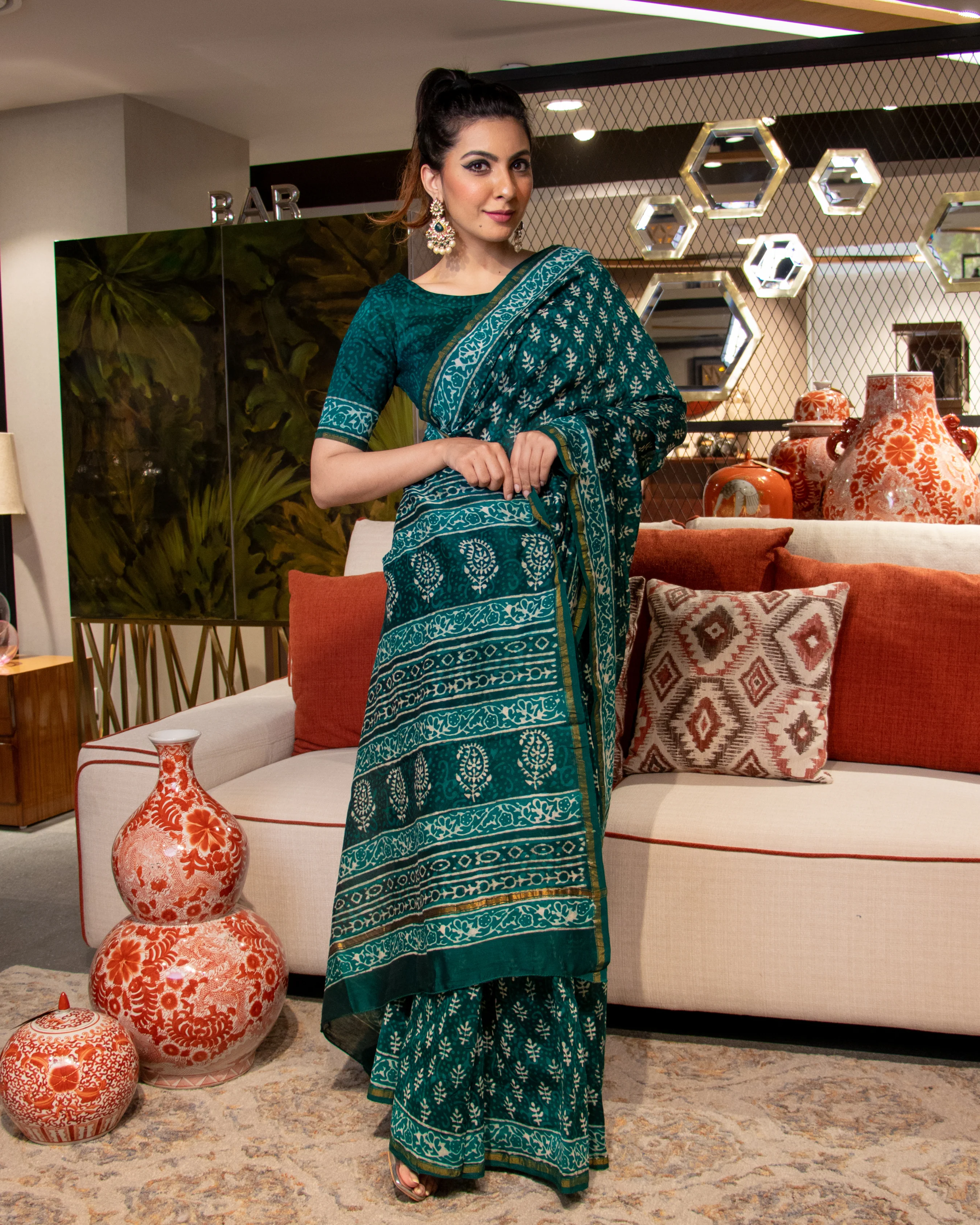 Urwa Handblock Chanderi Silk Saree - Image 3