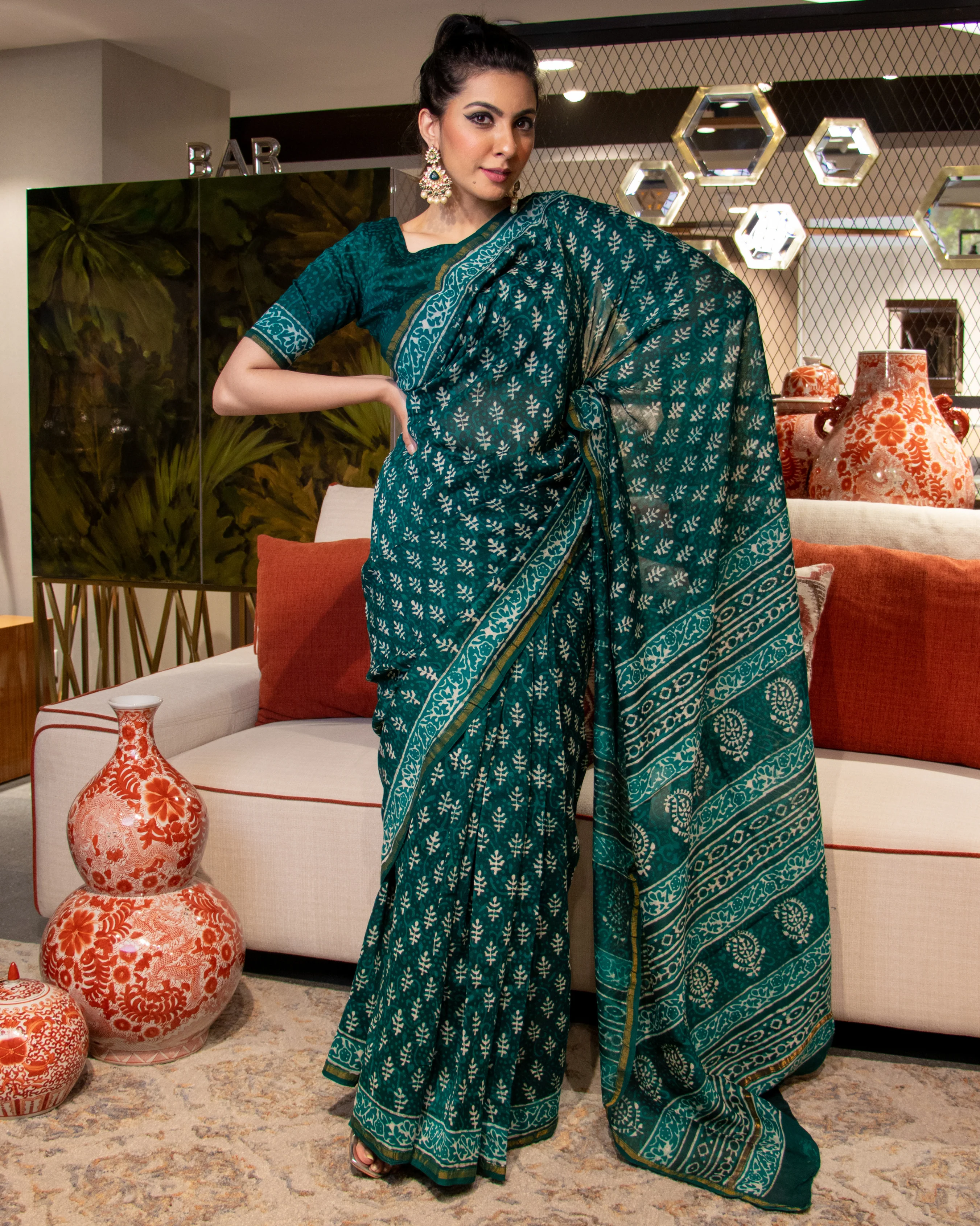 Urwa Handblock Chanderi Silk Saree - Image 4