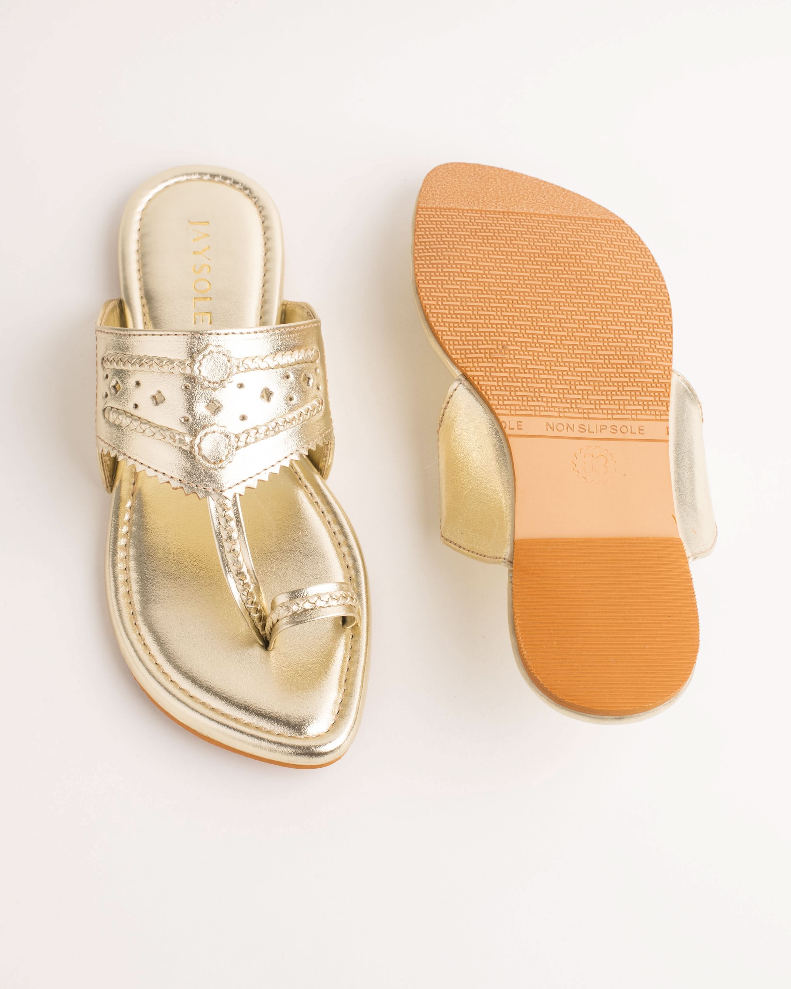 Utsav Gold Solid Kolha Flats - Image 3