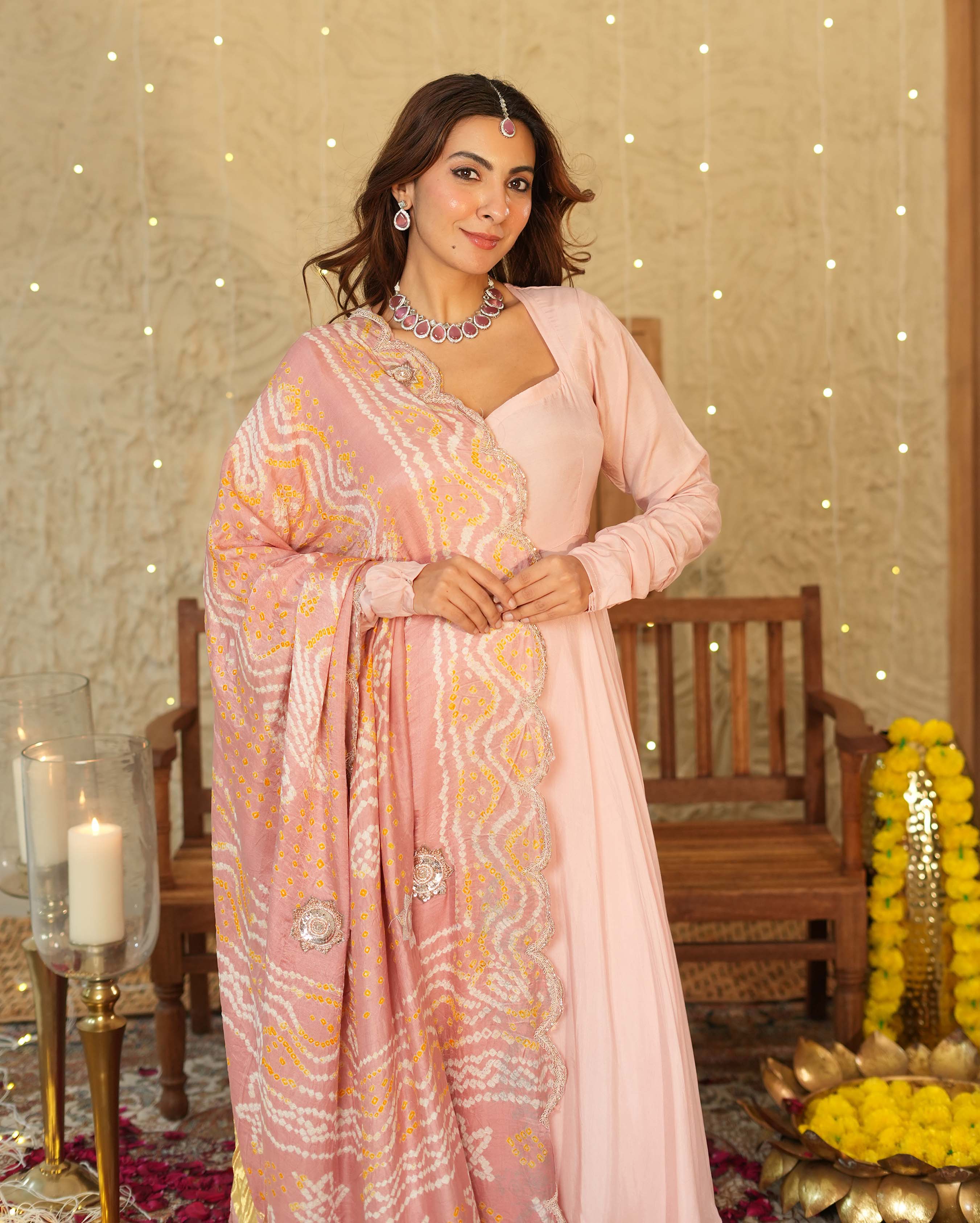 Utsav Pink Bandhani Silk Suit Set - Image 3