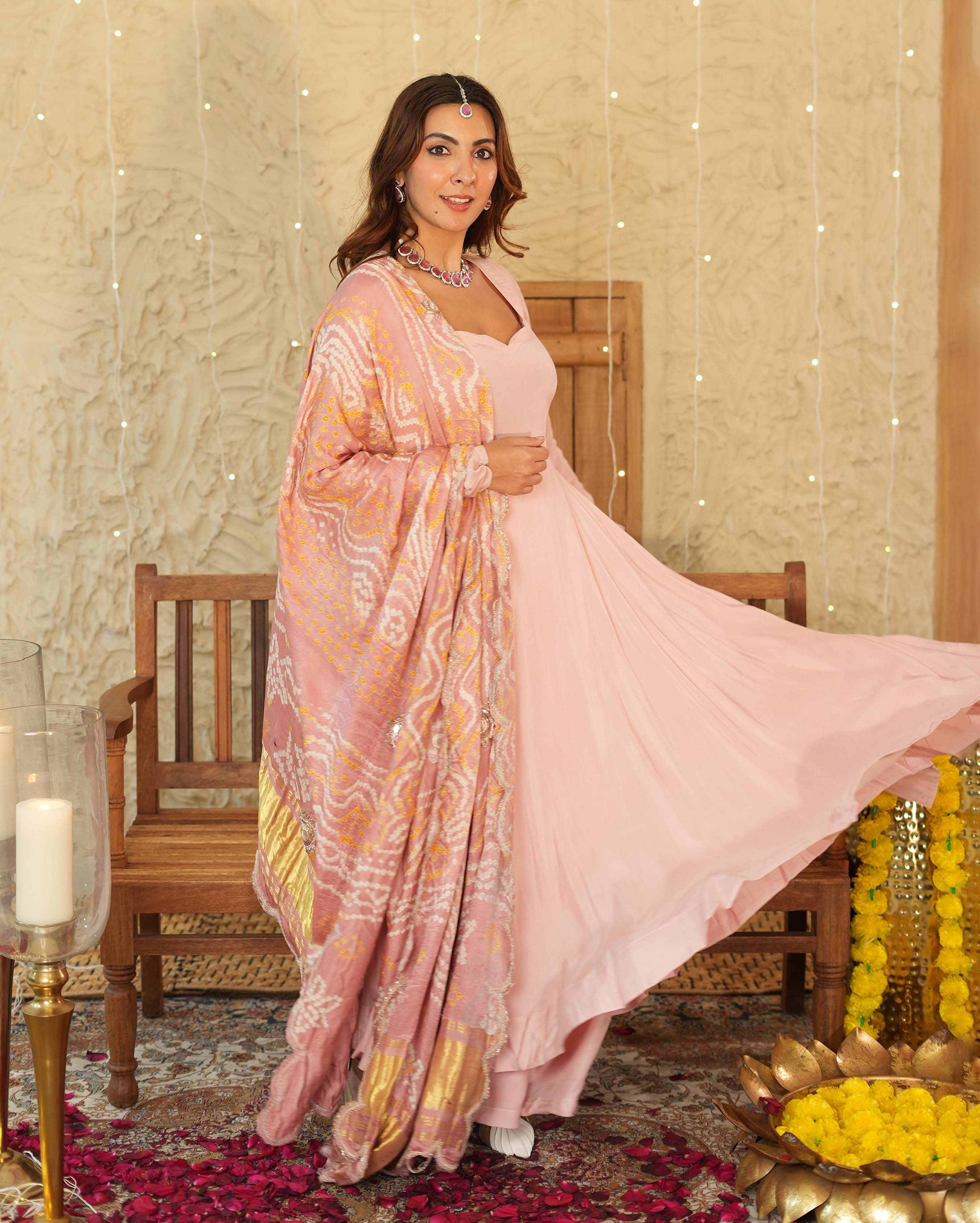 Utsav Pink Bandhani Silk Suit Set - Image 4