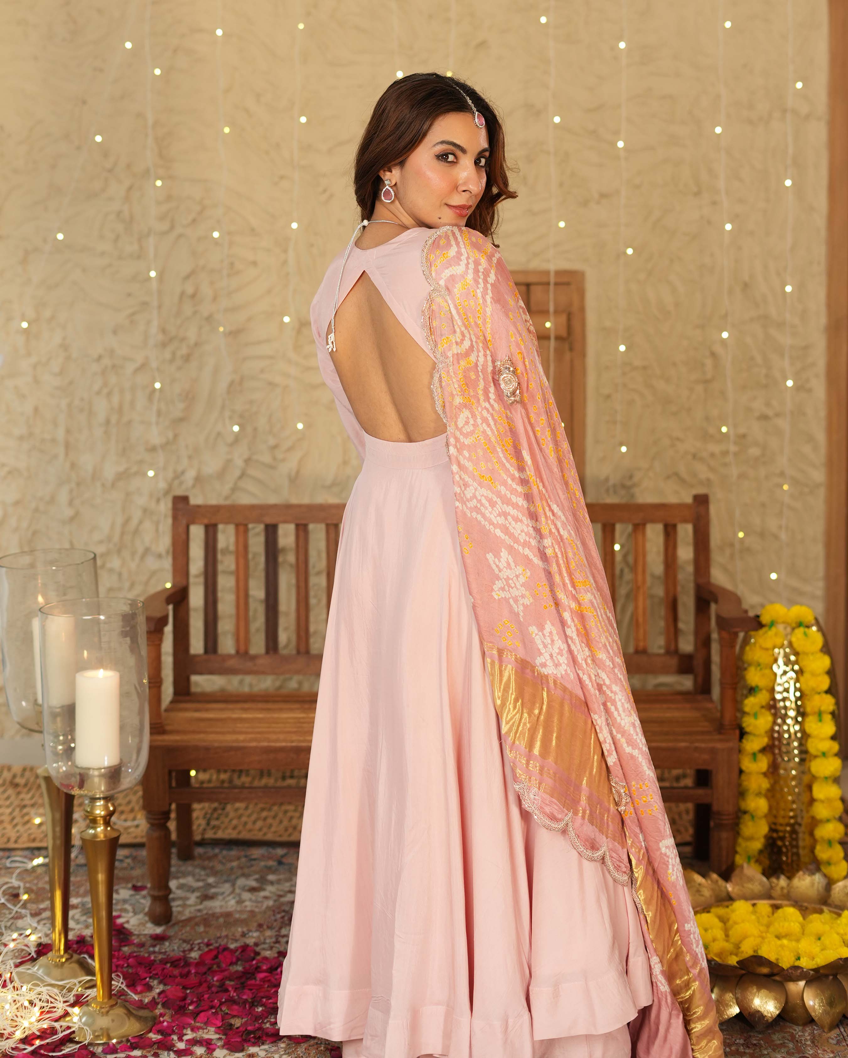Utsav Pink Bandhani Silk Suit Set - Image 5