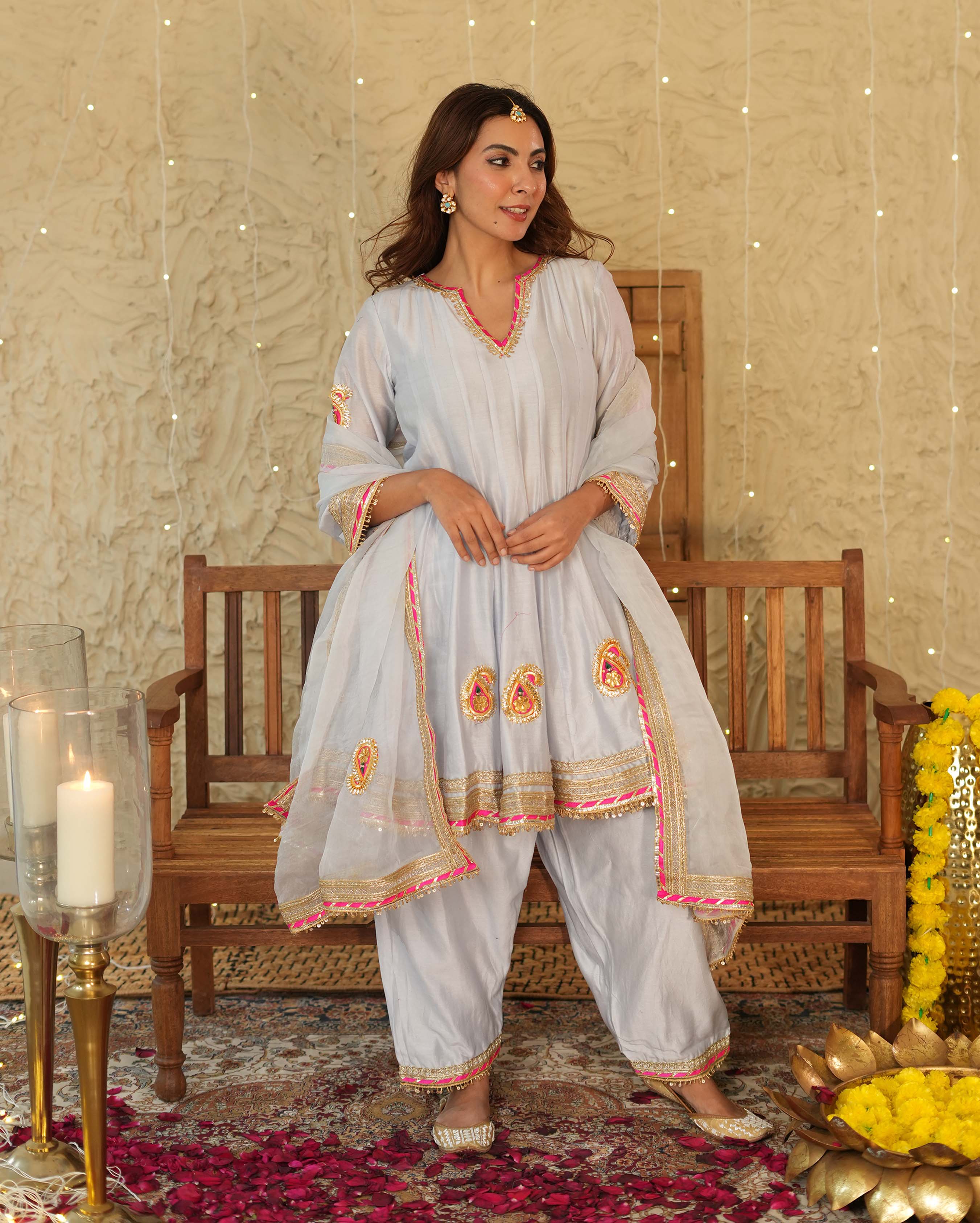 Vaani Light Blue Solid Chanderi Suit Set - Image 3