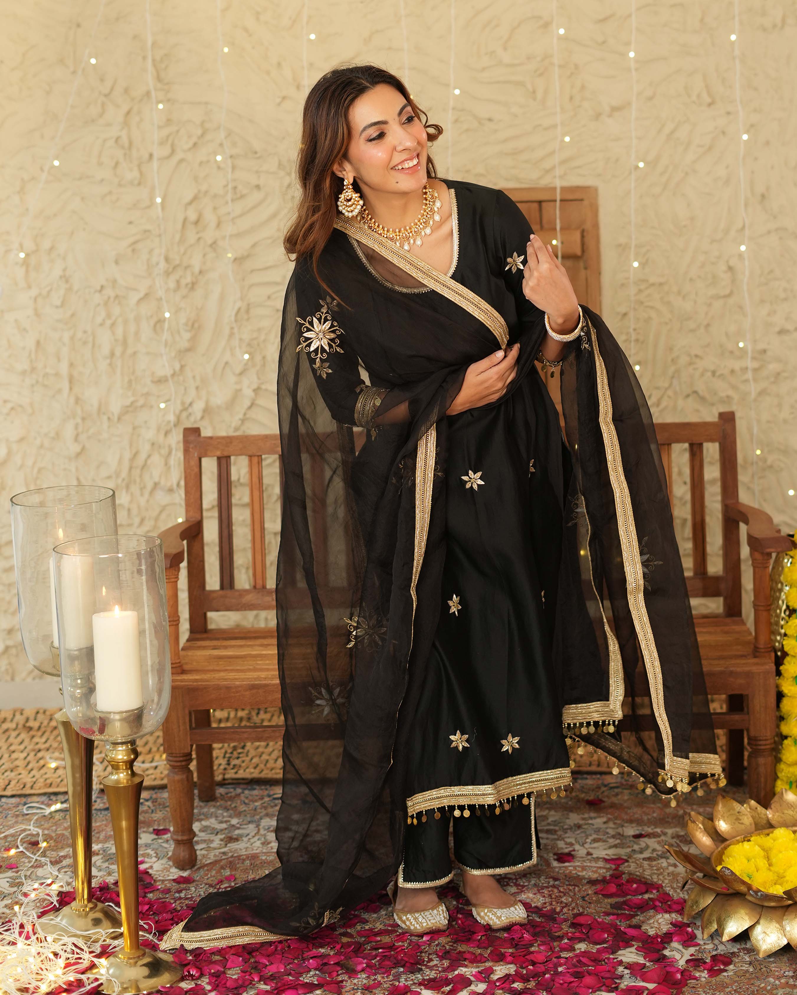 Vandana Black Embroidered Chanderi Suit Set - Image 3