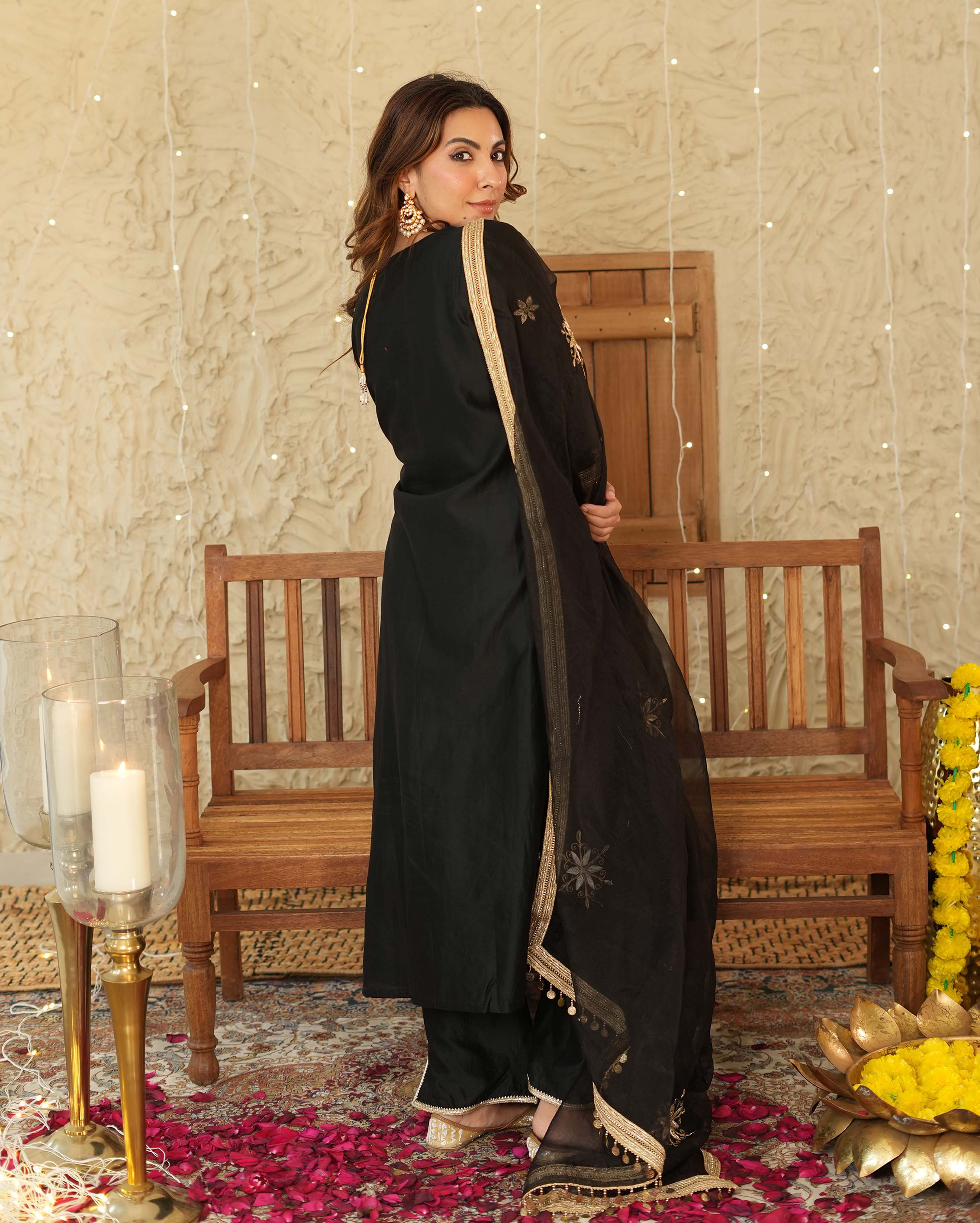 Vandana Black Embroidered Chanderi Suit Set - Image 5