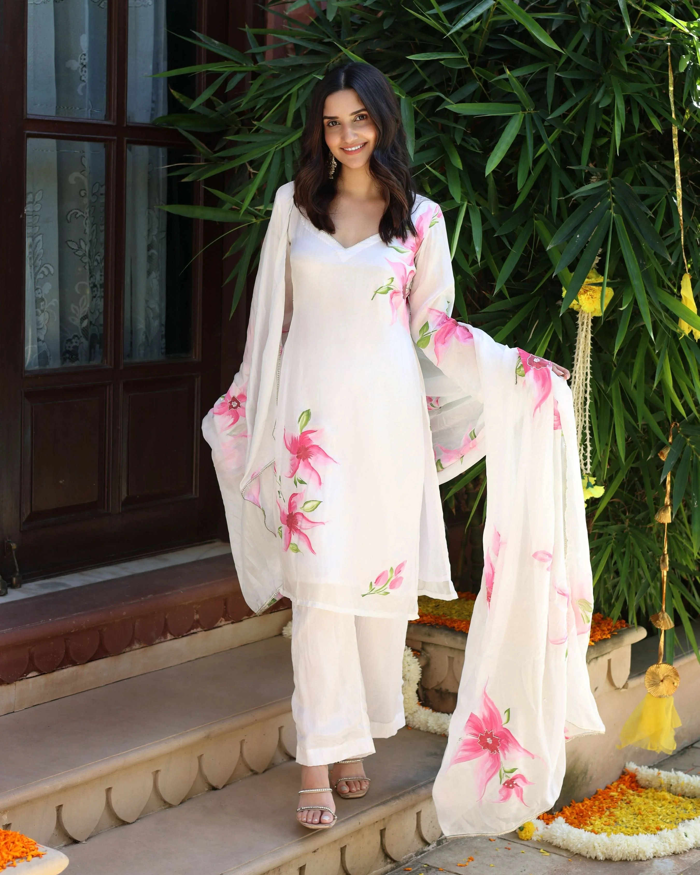 Vanilla Mist Handpainted Silk Suit Set - Image 3
