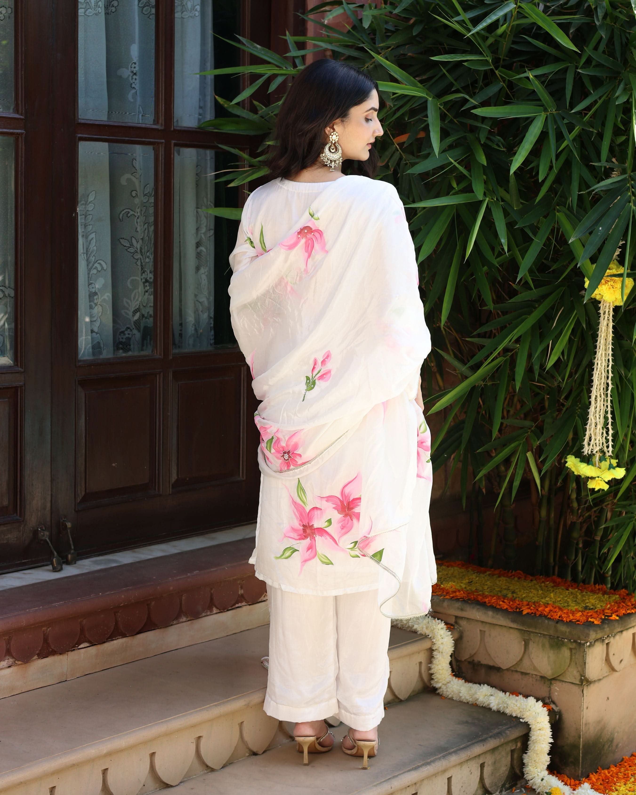 Vanilla Mist Handpainted Silk Suit Set - Image 6