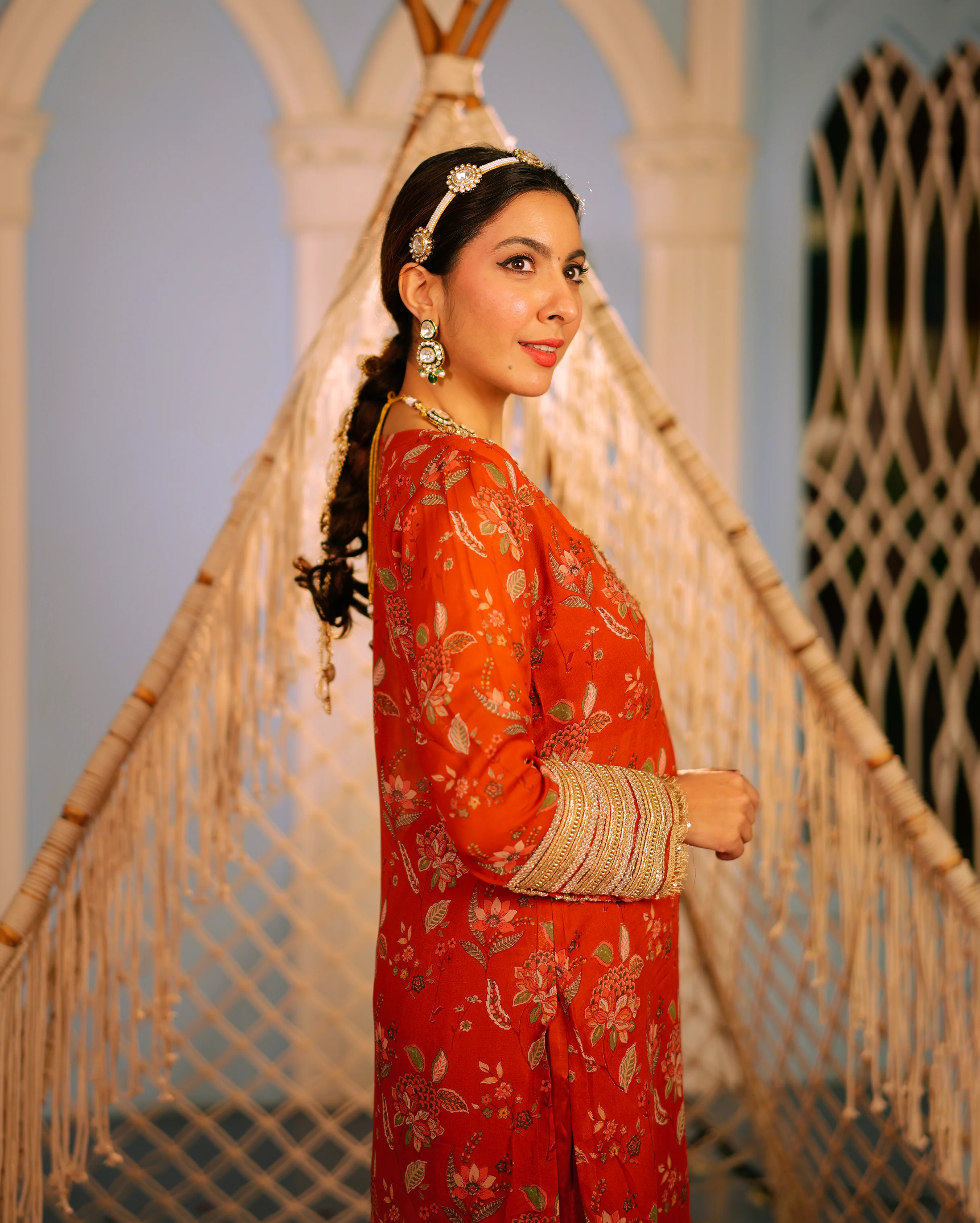 Veda Orange Printed Georgette Kurta Set - Image 2