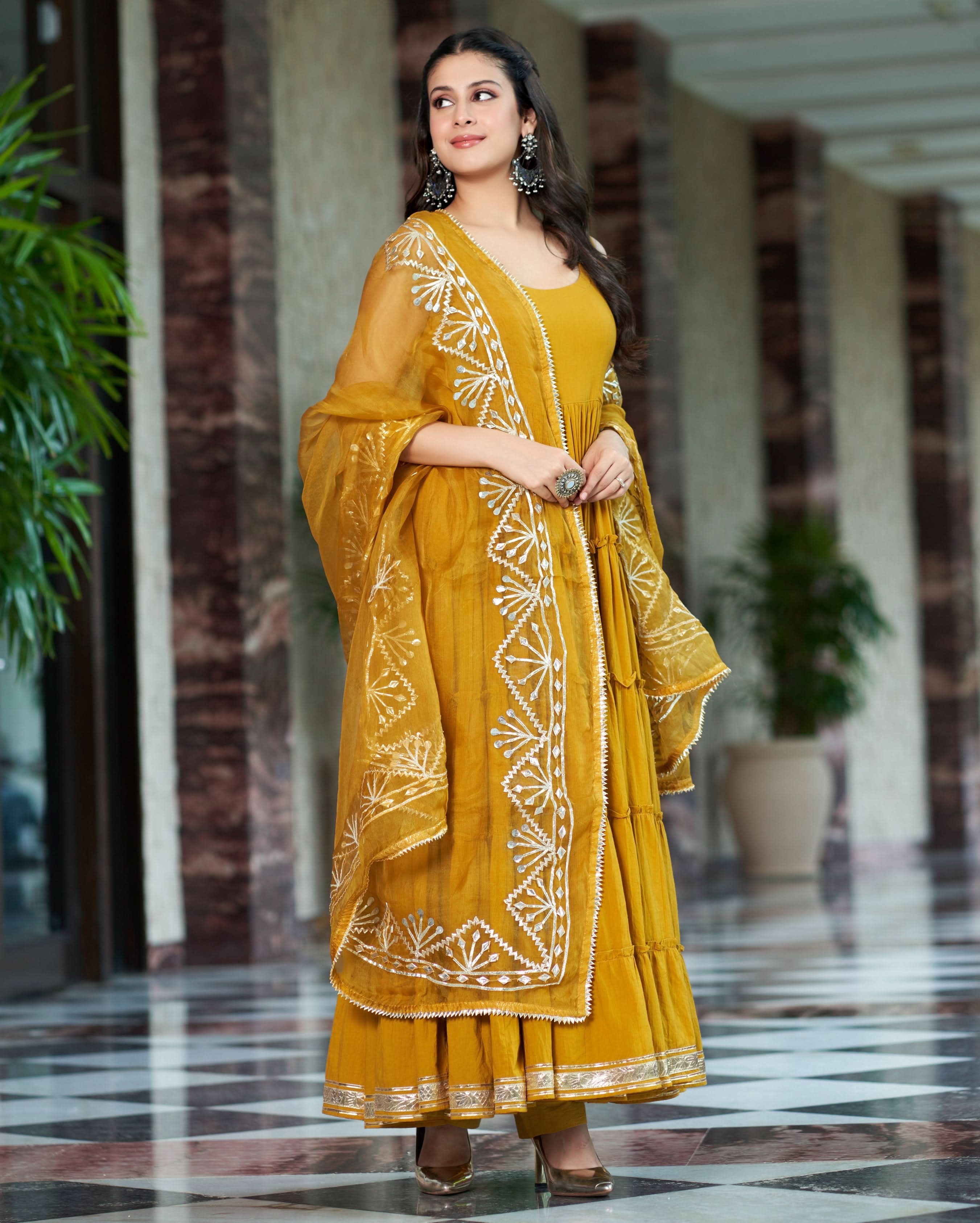 Vedika Mustard Yellow Gotapatti Cotton Suit Set - Image 3