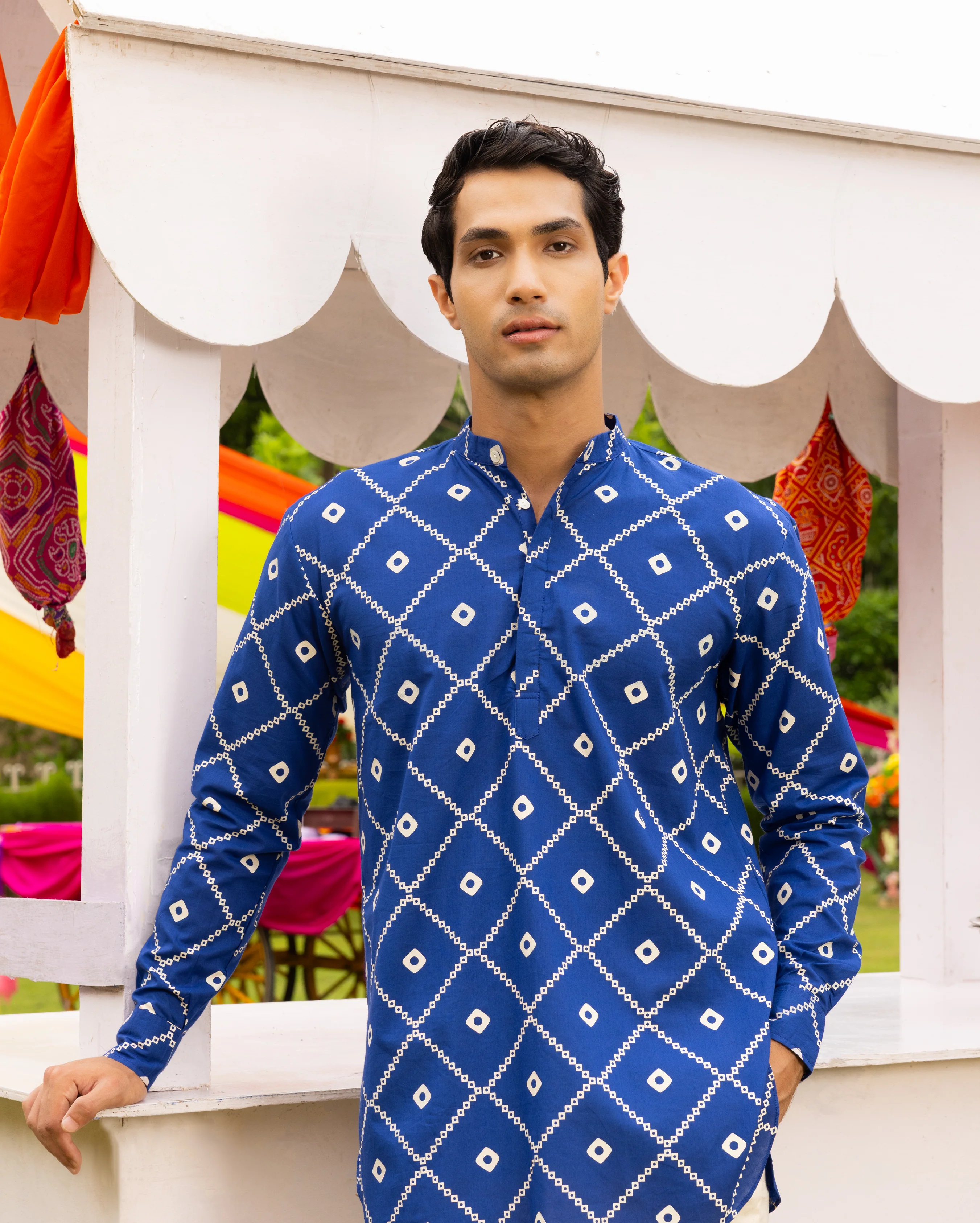 Vedvik Blue Bandhani Cotton Kurta - Image 3