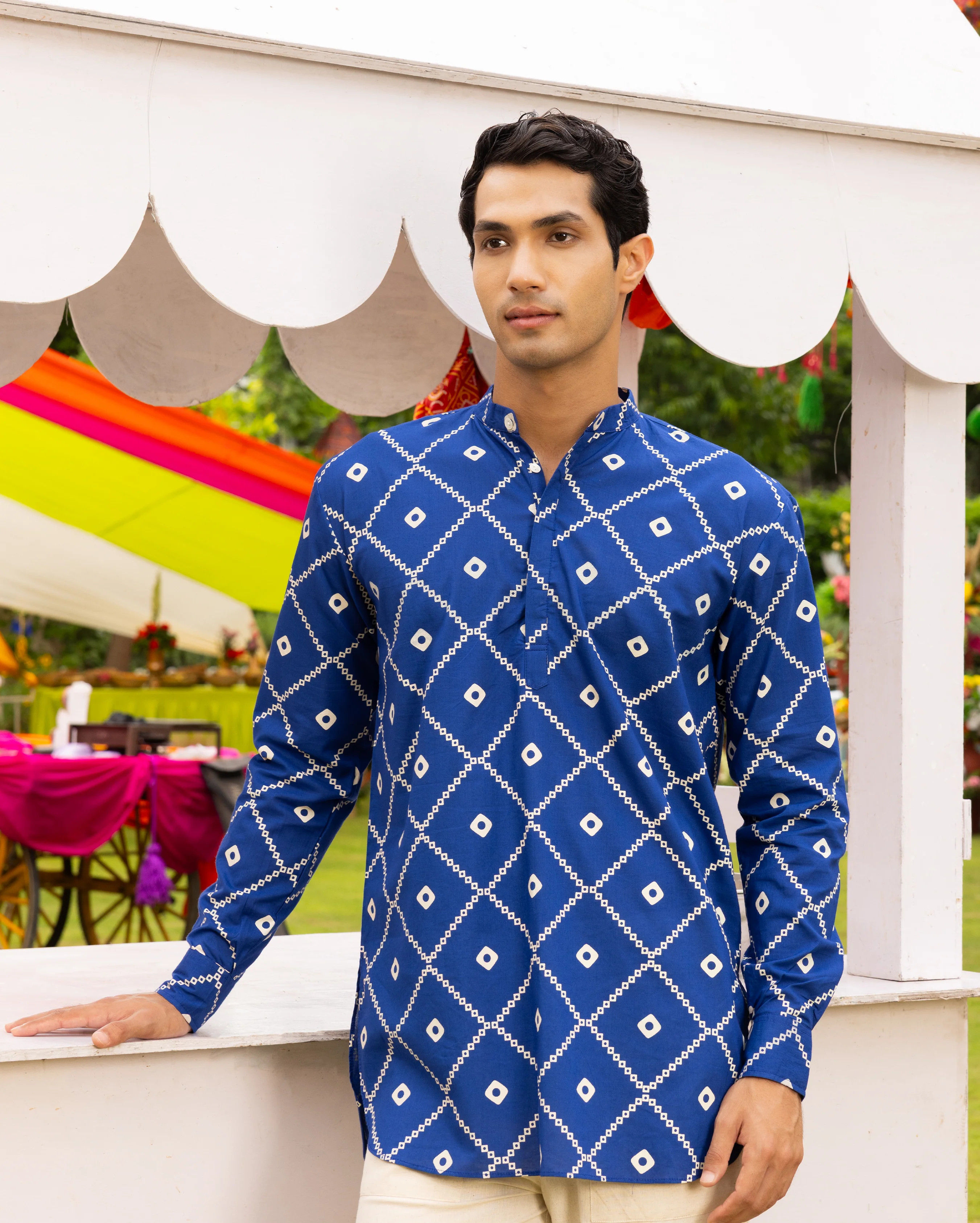 Vedvik Blue Bandhani Cotton Kurta - Image 5