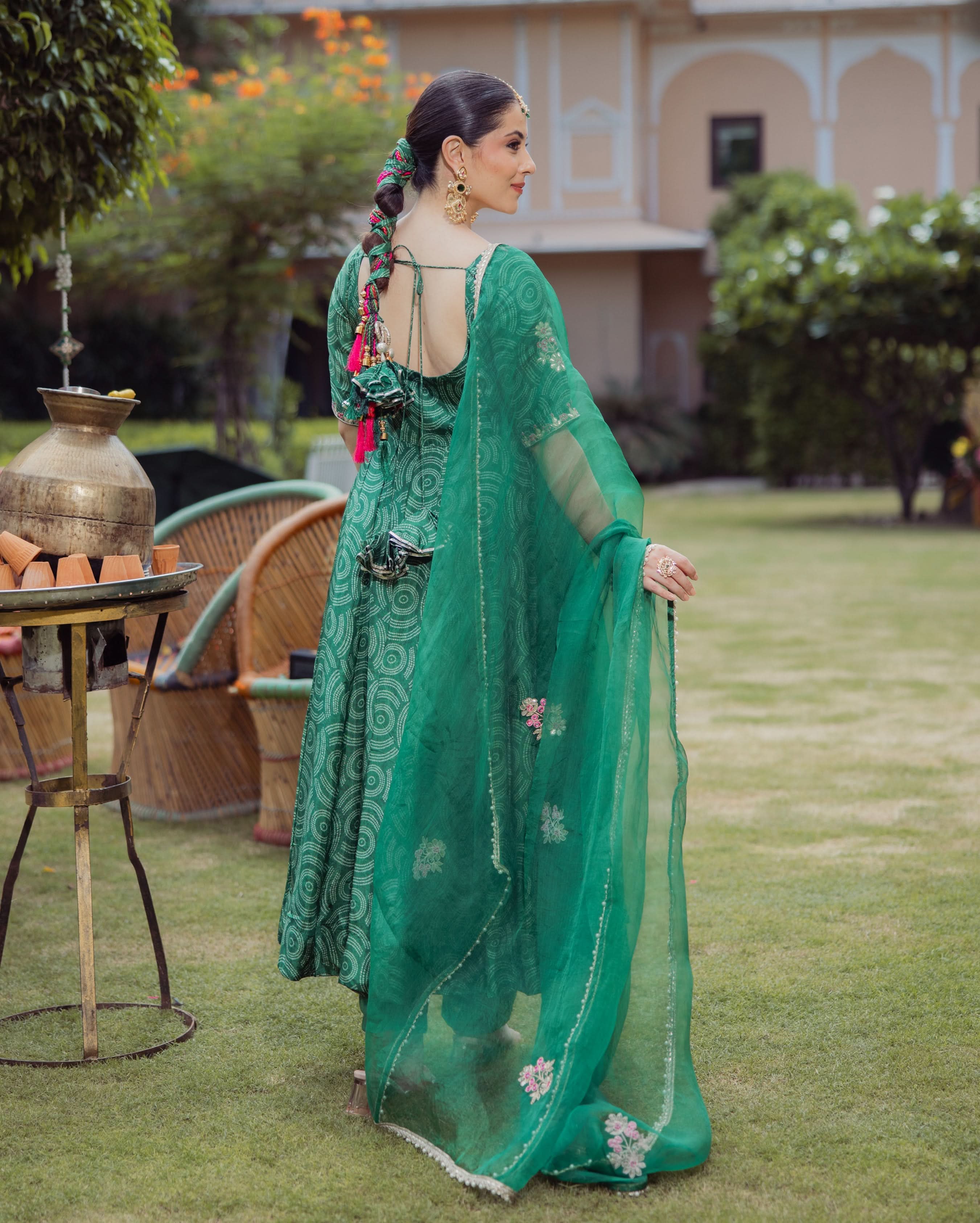 Veer Dark Green Bandhani Chanderi Suit Set - Image 5