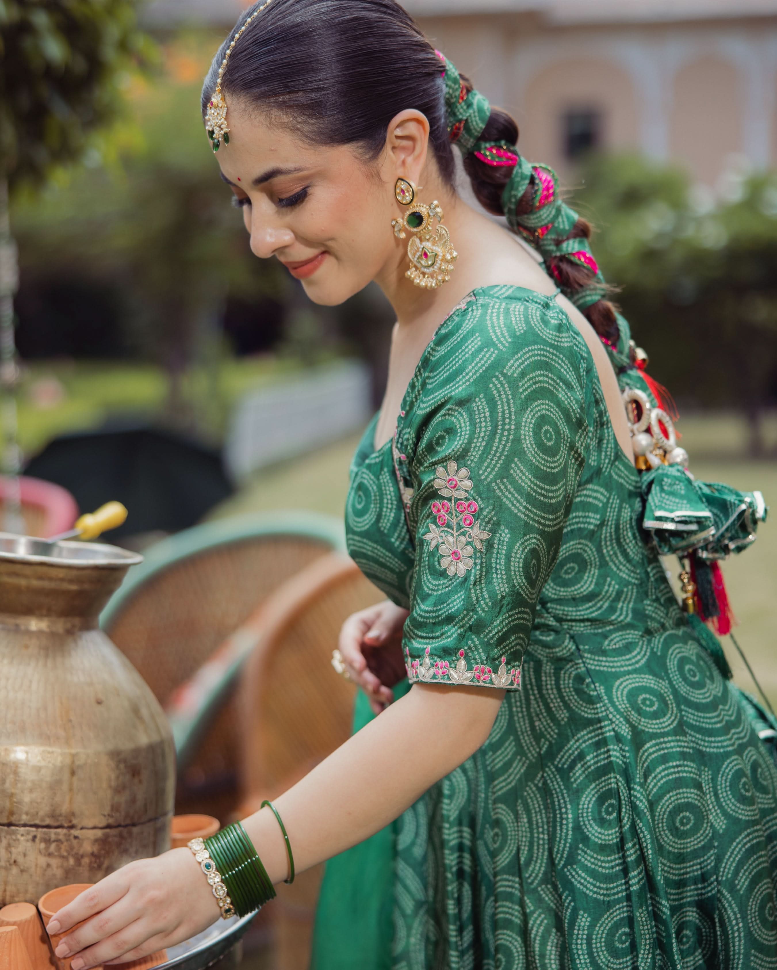 Veer Dark Green Bandhani Chanderi Suit Set - Image 7