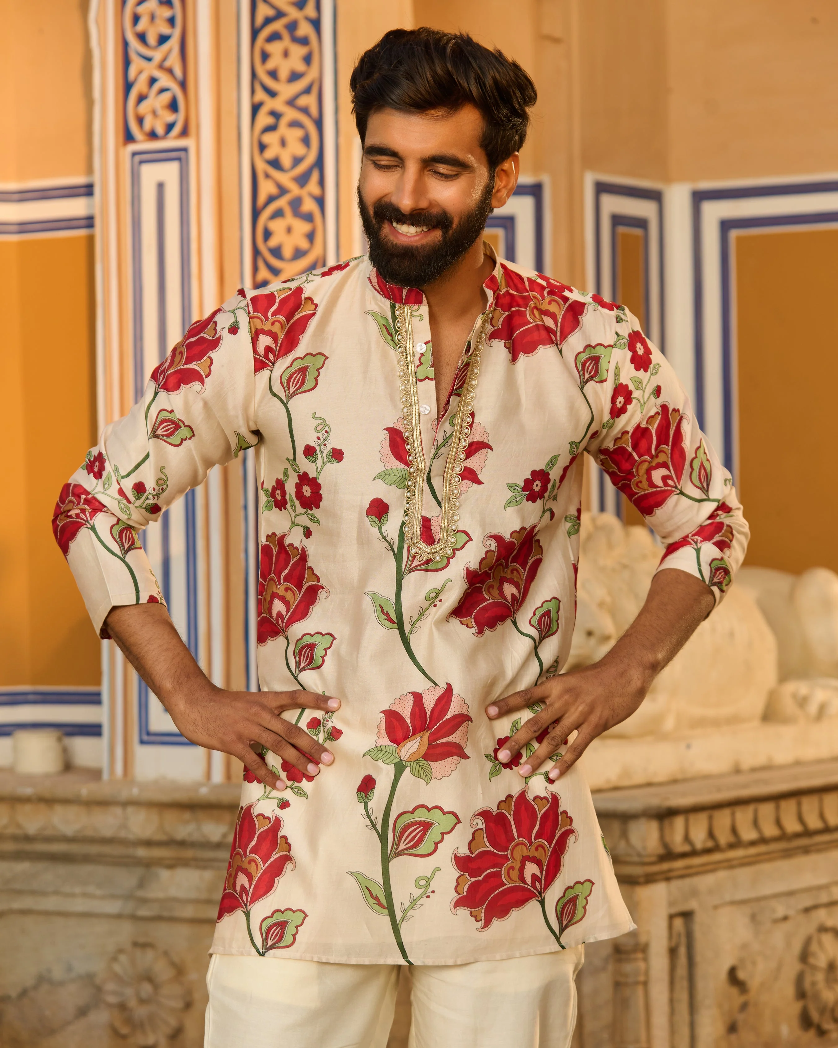 Veer Ivory Printed Chanderi Kurta - Image 5