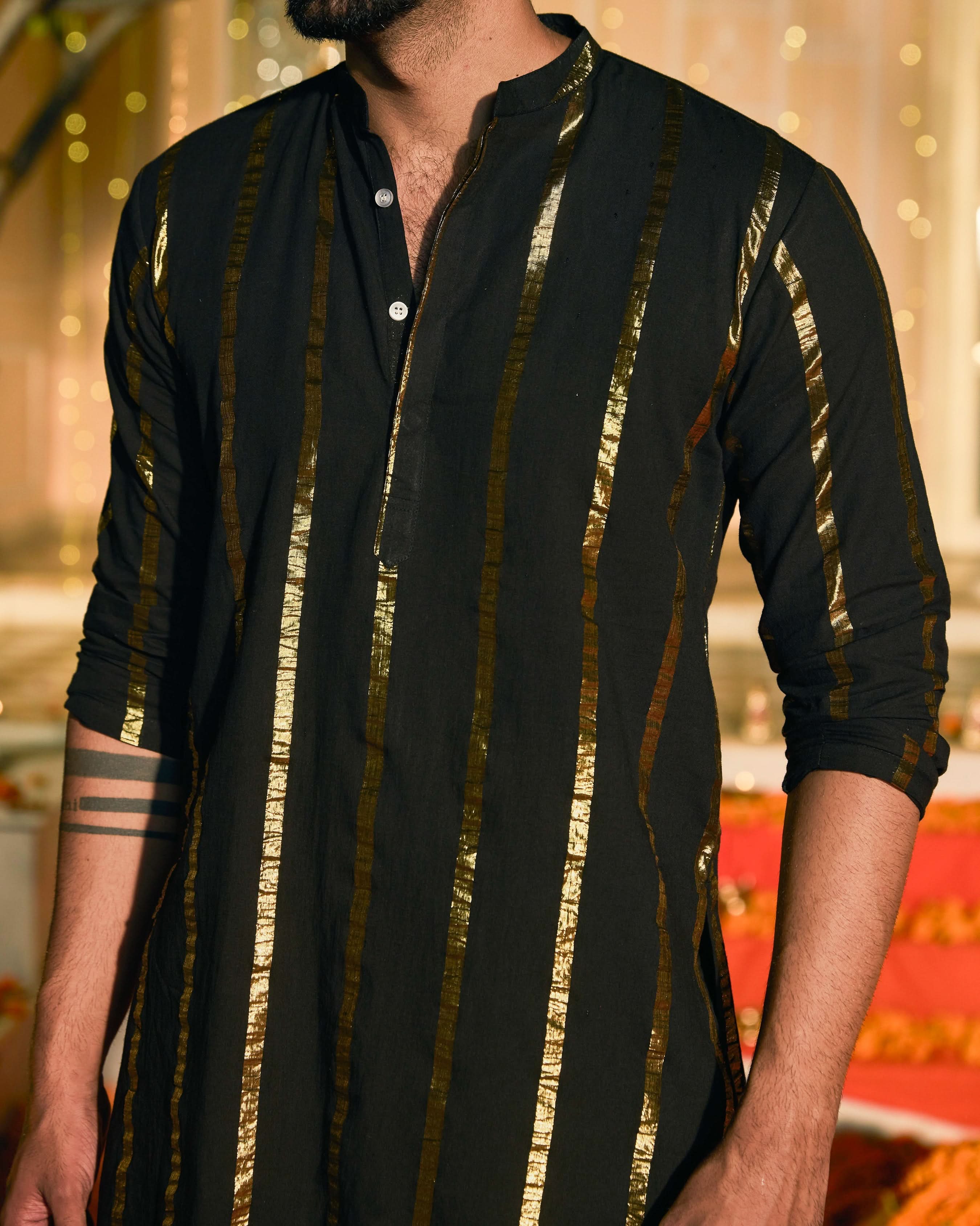 Veeraj Black Knitted Lurex Kurta - Image 6