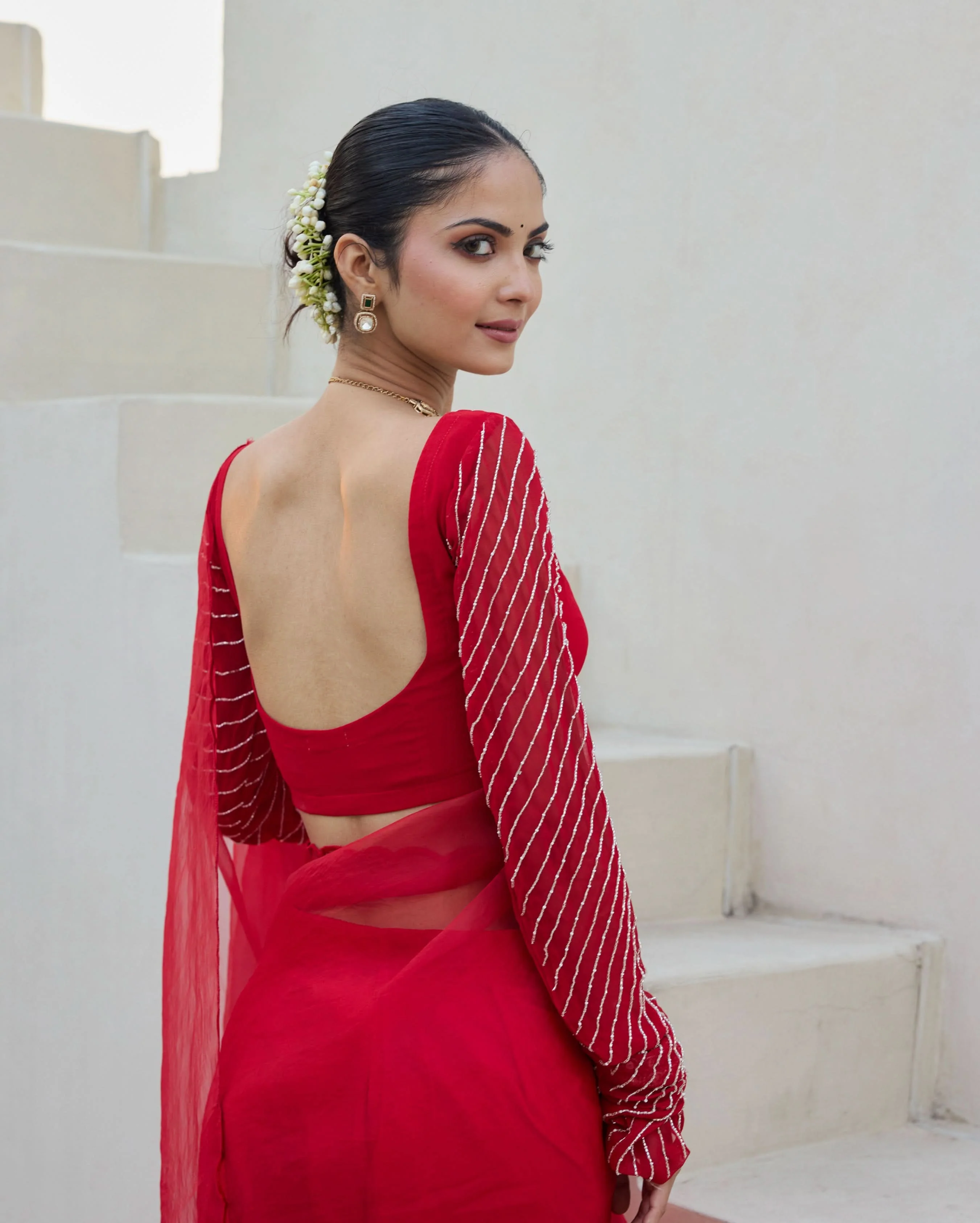 Victoria Charm Red Georgette Embroidered Blouse - Image 4