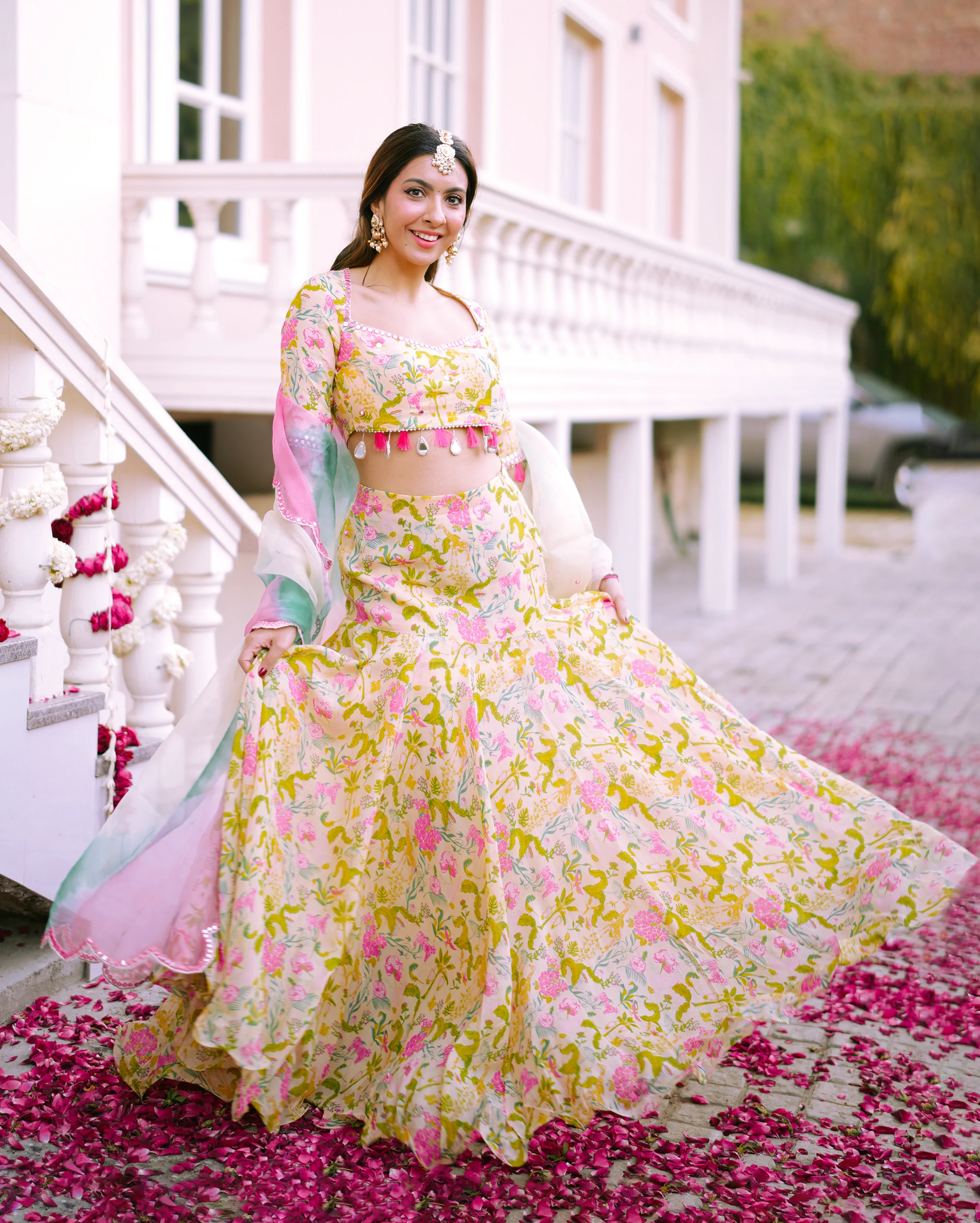 Vidari Cream Printed Organza Lehenga Set - Image 2