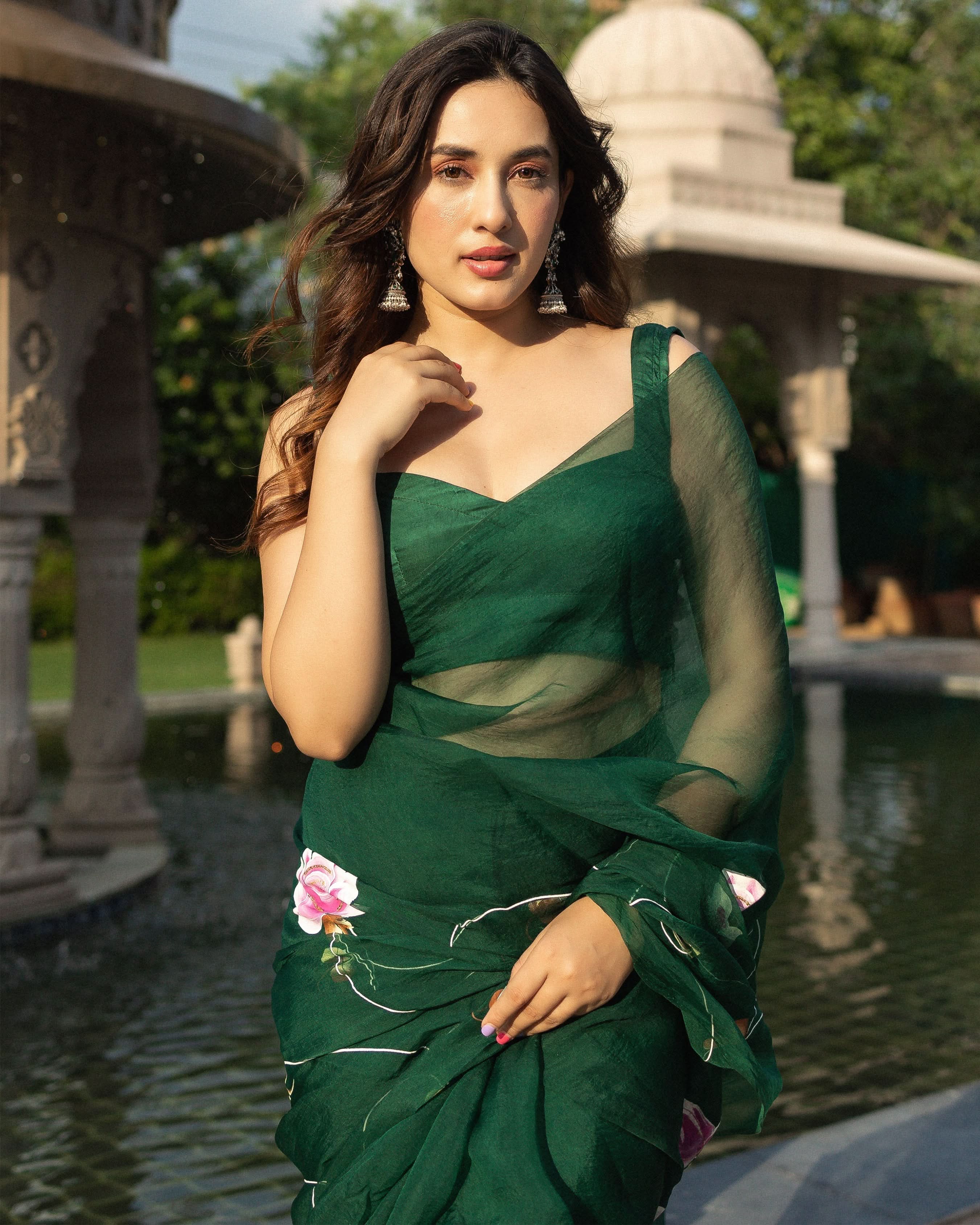 Vilaval Handpainted Organza Saree - Image 2