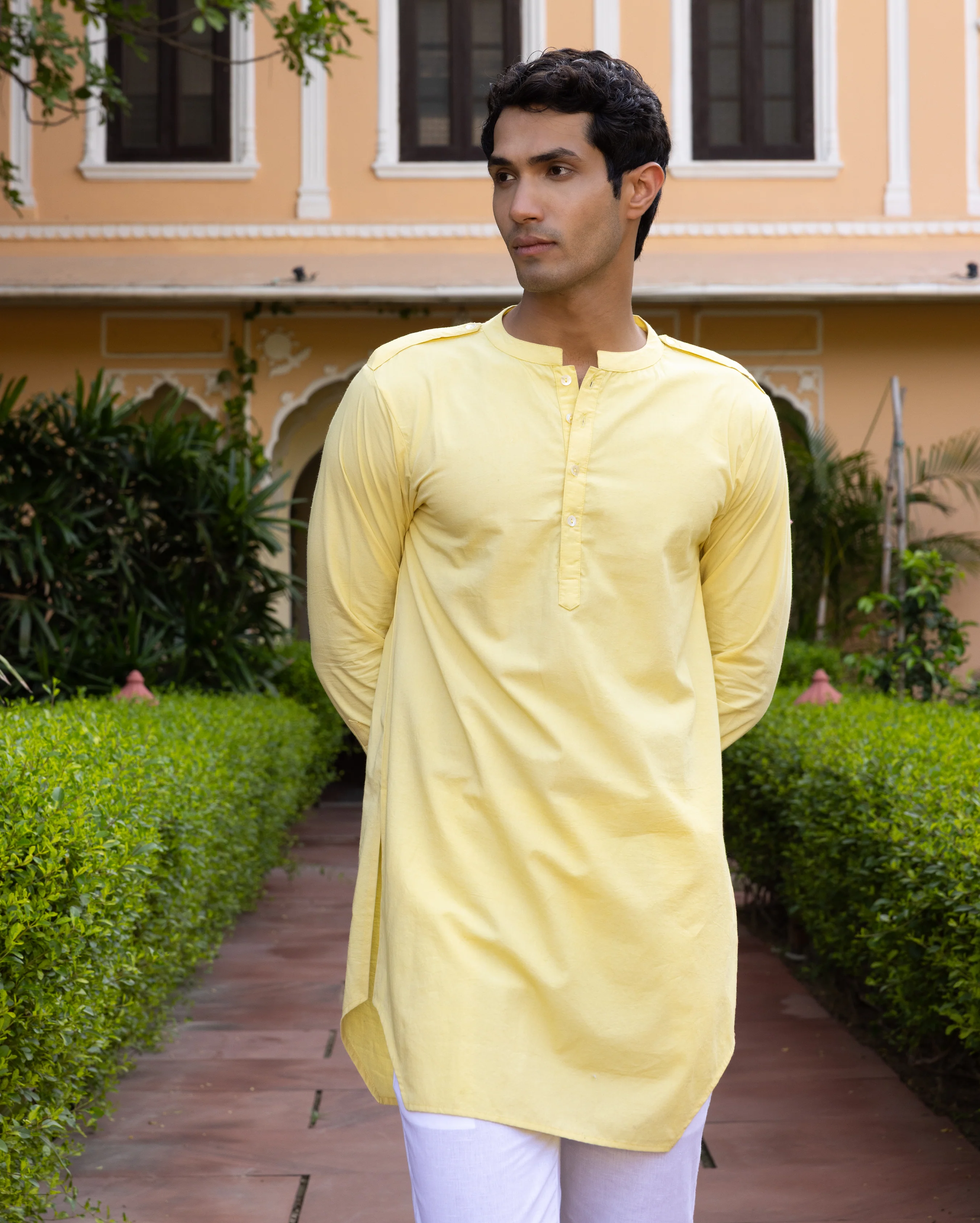 Vivaan Yellow Solid Cotton Kurta - Image 4