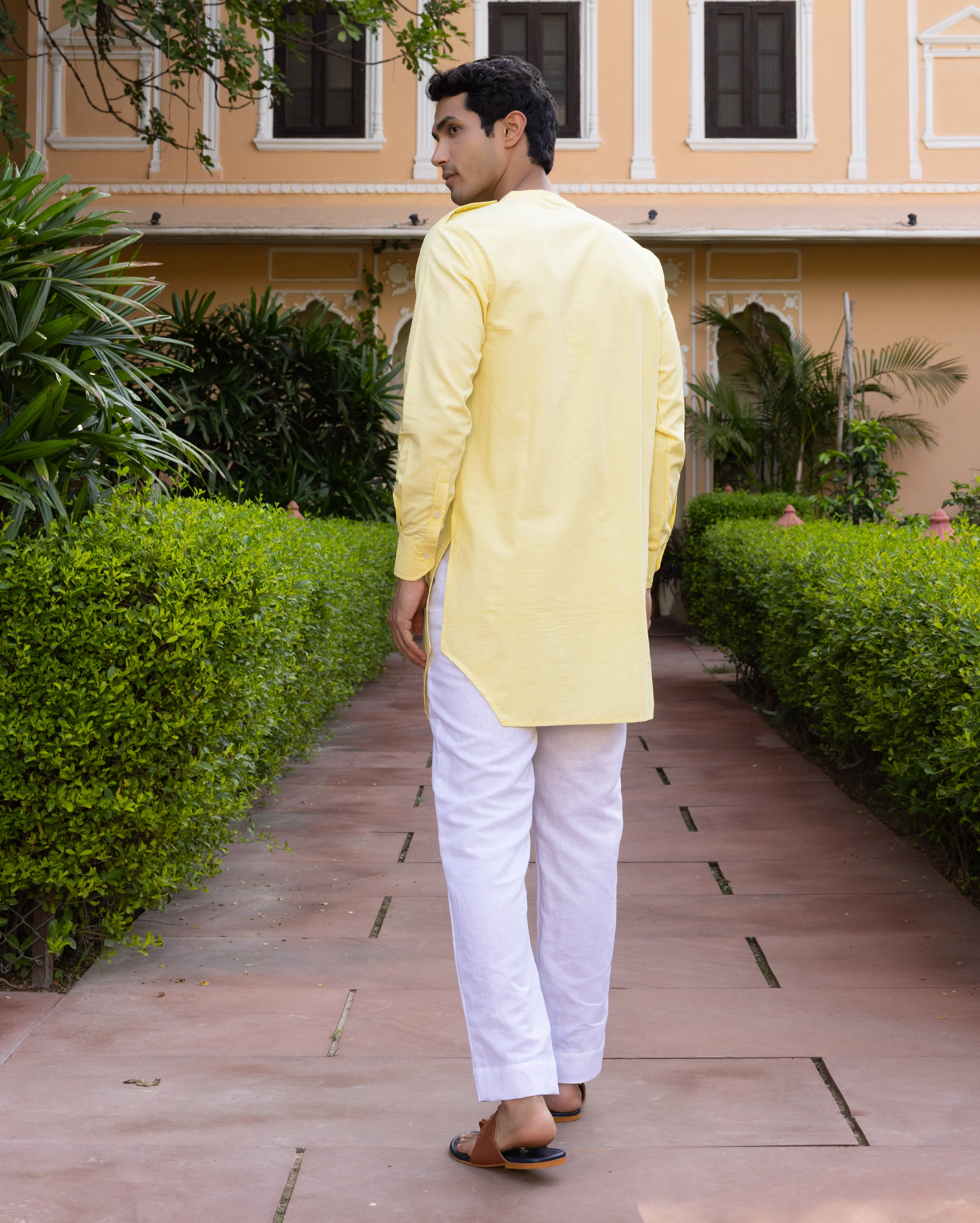 Vivaan Yellow Solid Cotton Kurta - Image 5