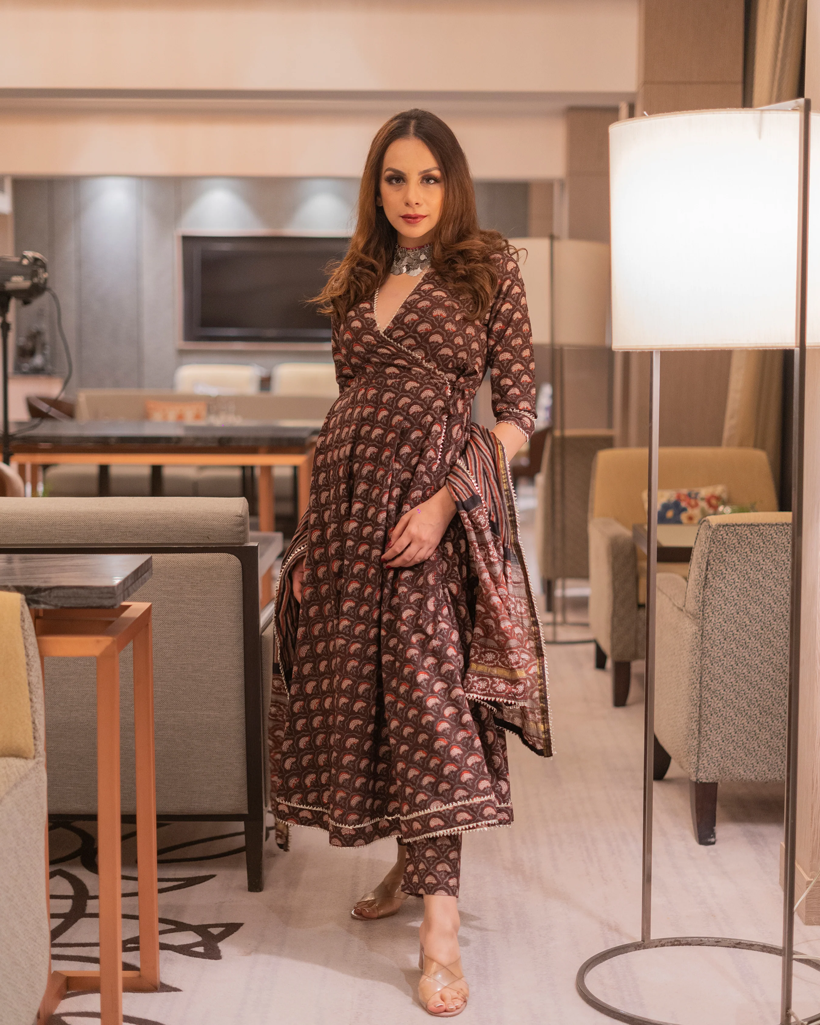 Walnut Brown Handblock Suit Set - Image 2