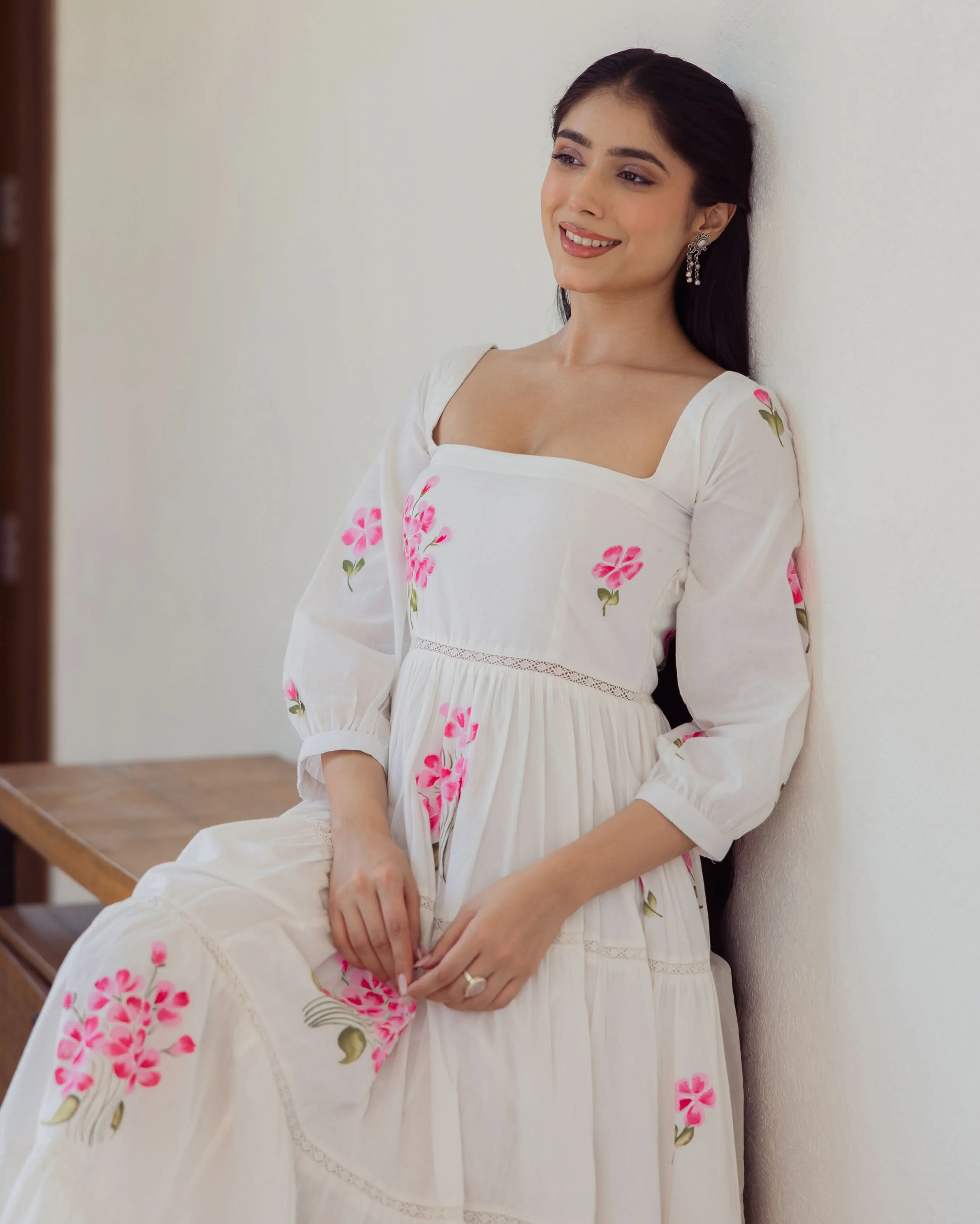 Whimsy White Handpainted Cotton Dress - Image 6