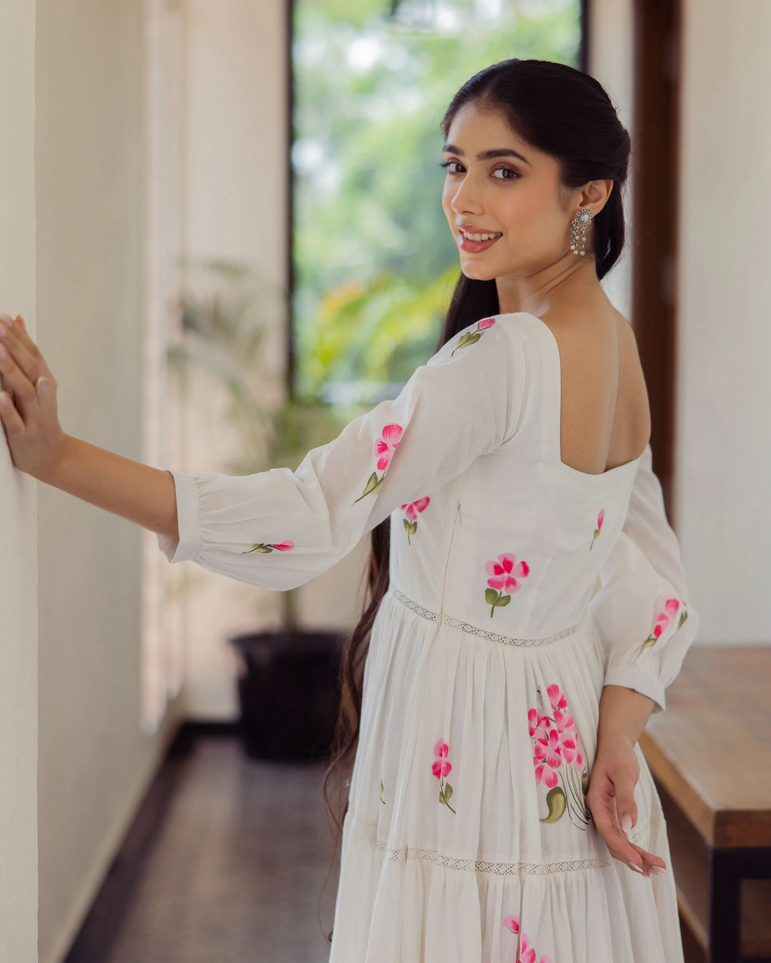 Whimsy White Handpainted Cotton Dress - Image 7