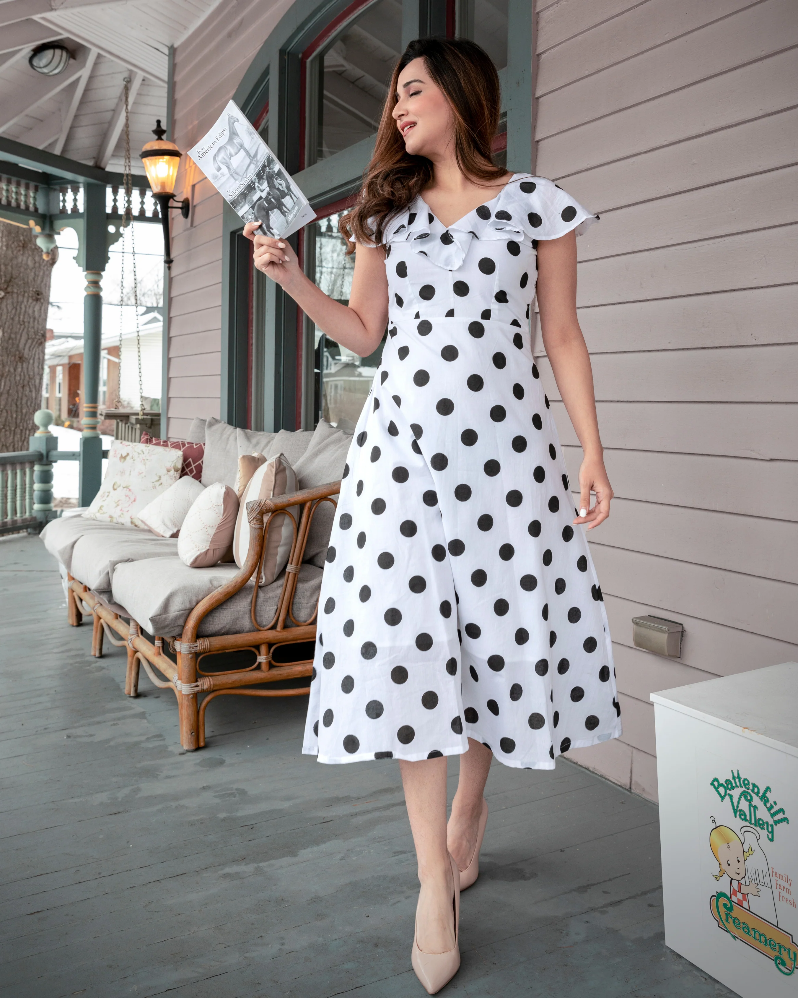 White Mist Polka Cotton Dress - Image 5