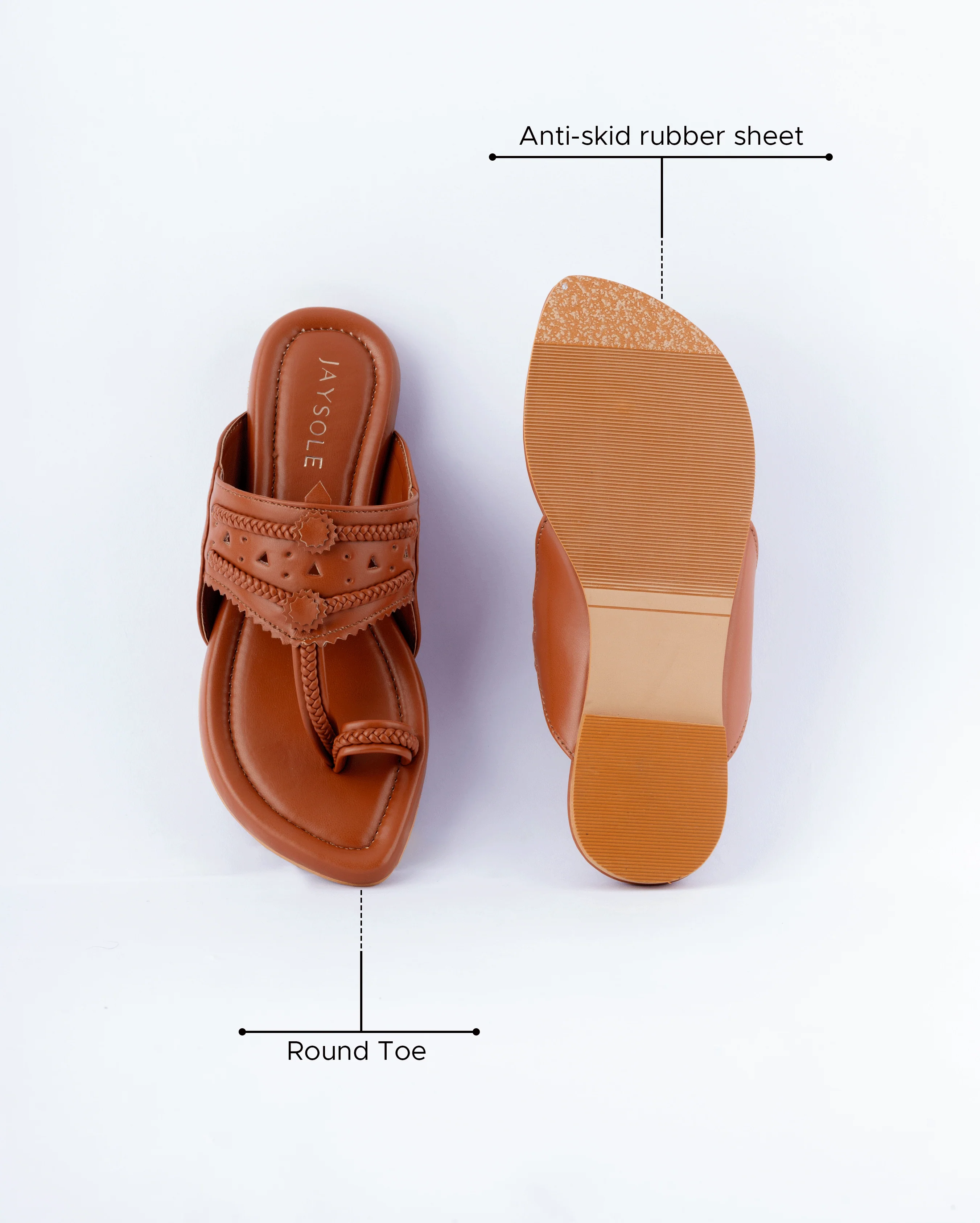 Windsor Tan Solid Kolha Flats - Image 6