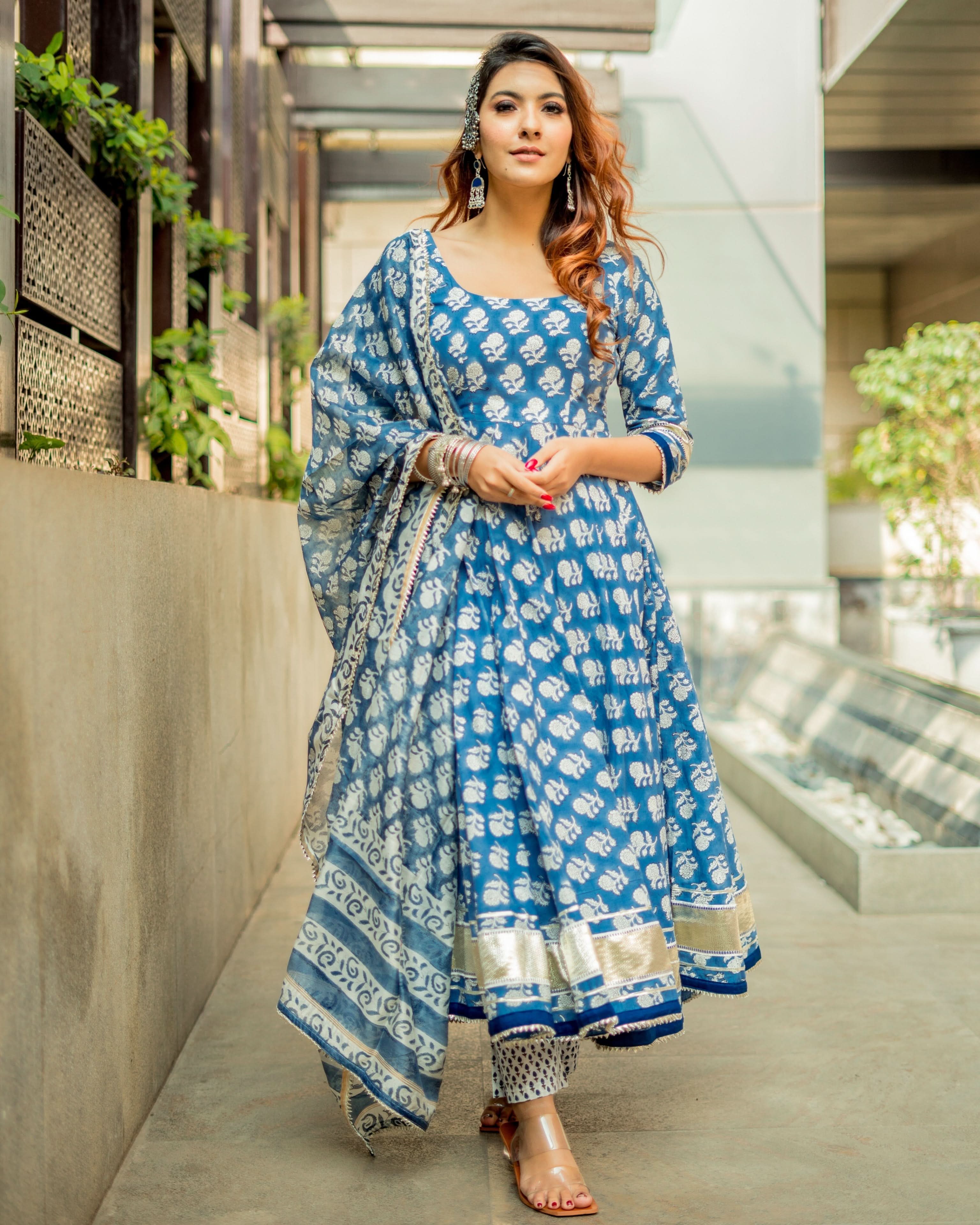 Windy Blue Handblock Cotton Suit Set - Image 5