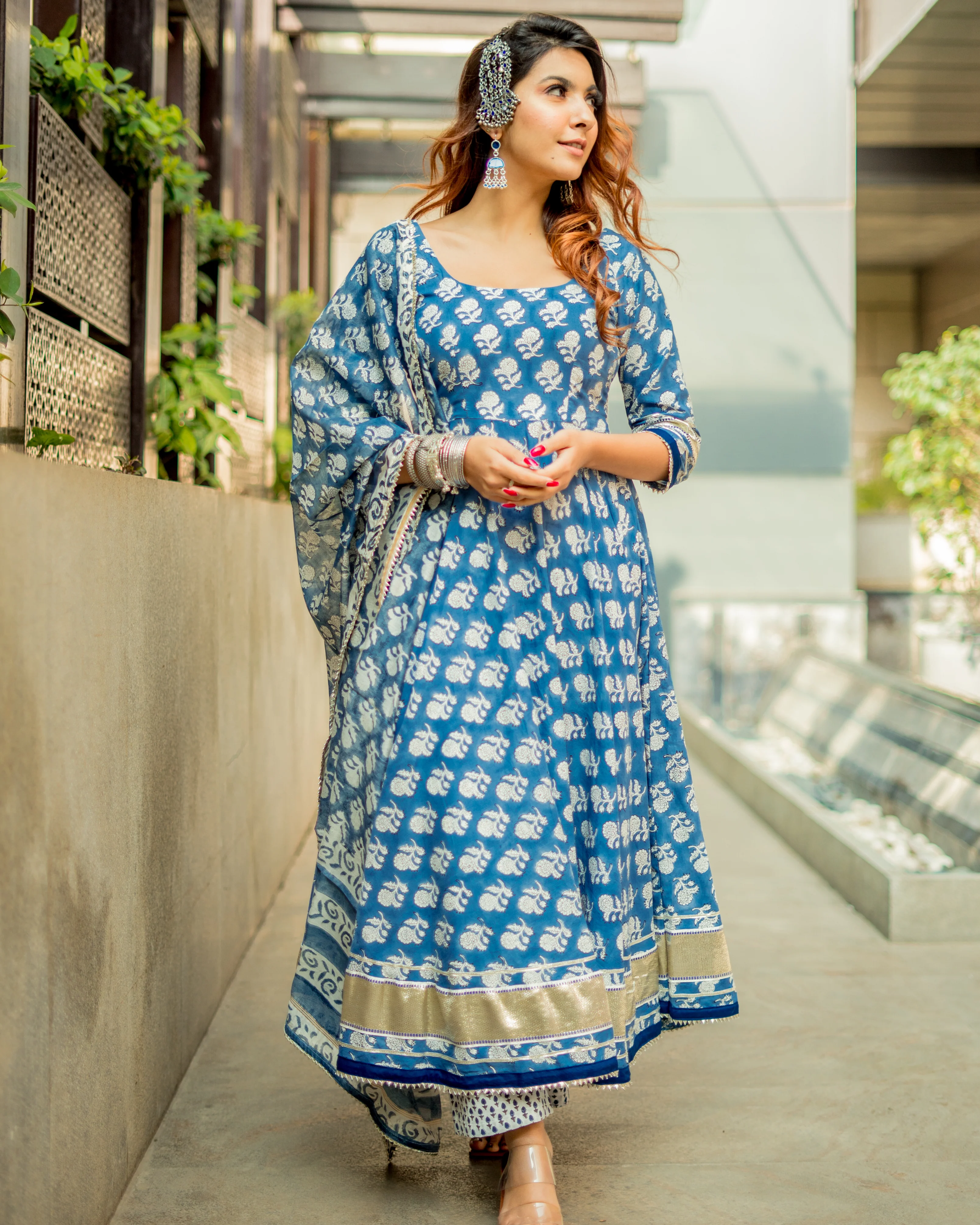 Windy Blue Handblock Cotton Suit Set - Image 6