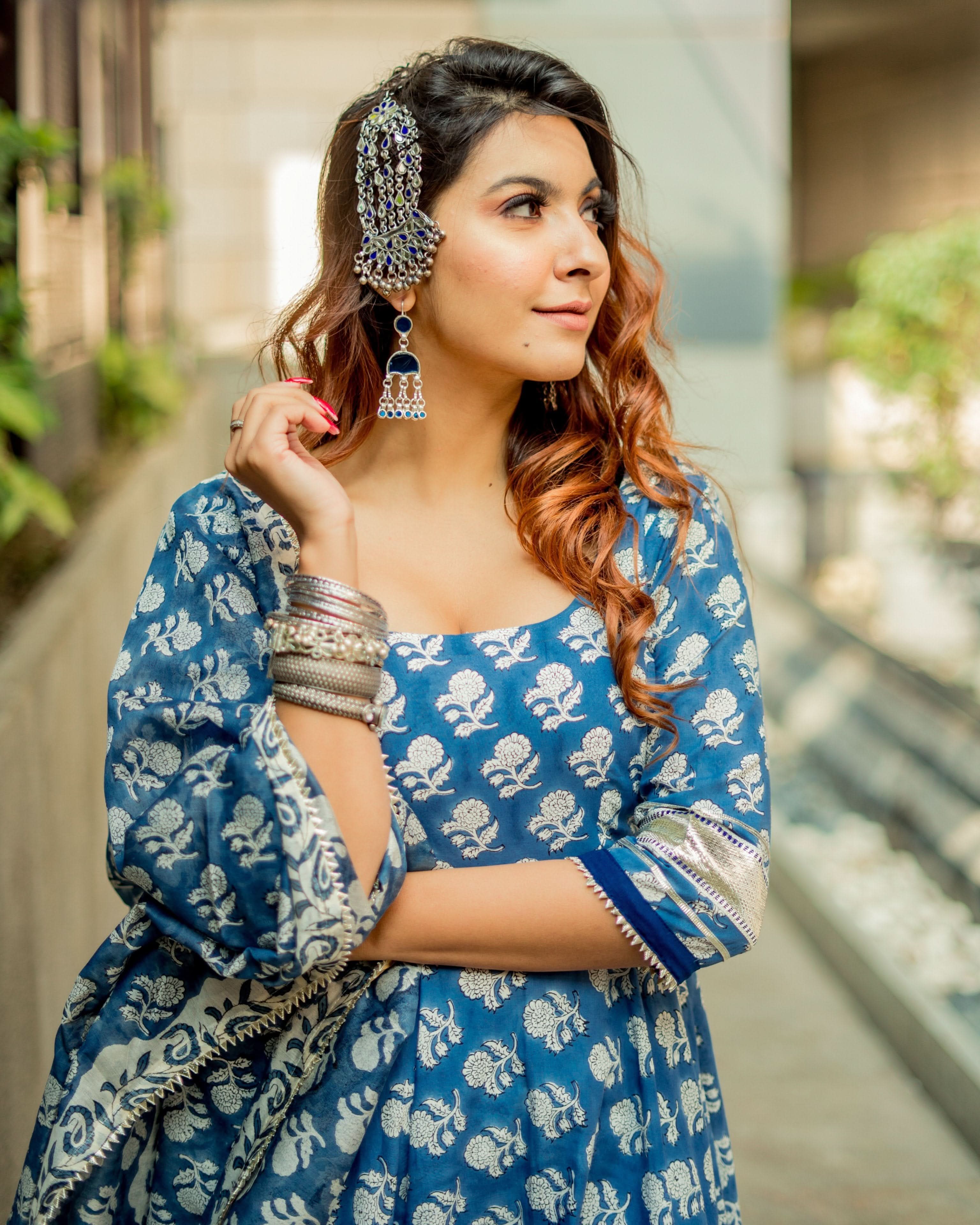 Windy Blue Handblock Cotton Suit Set - Image 7