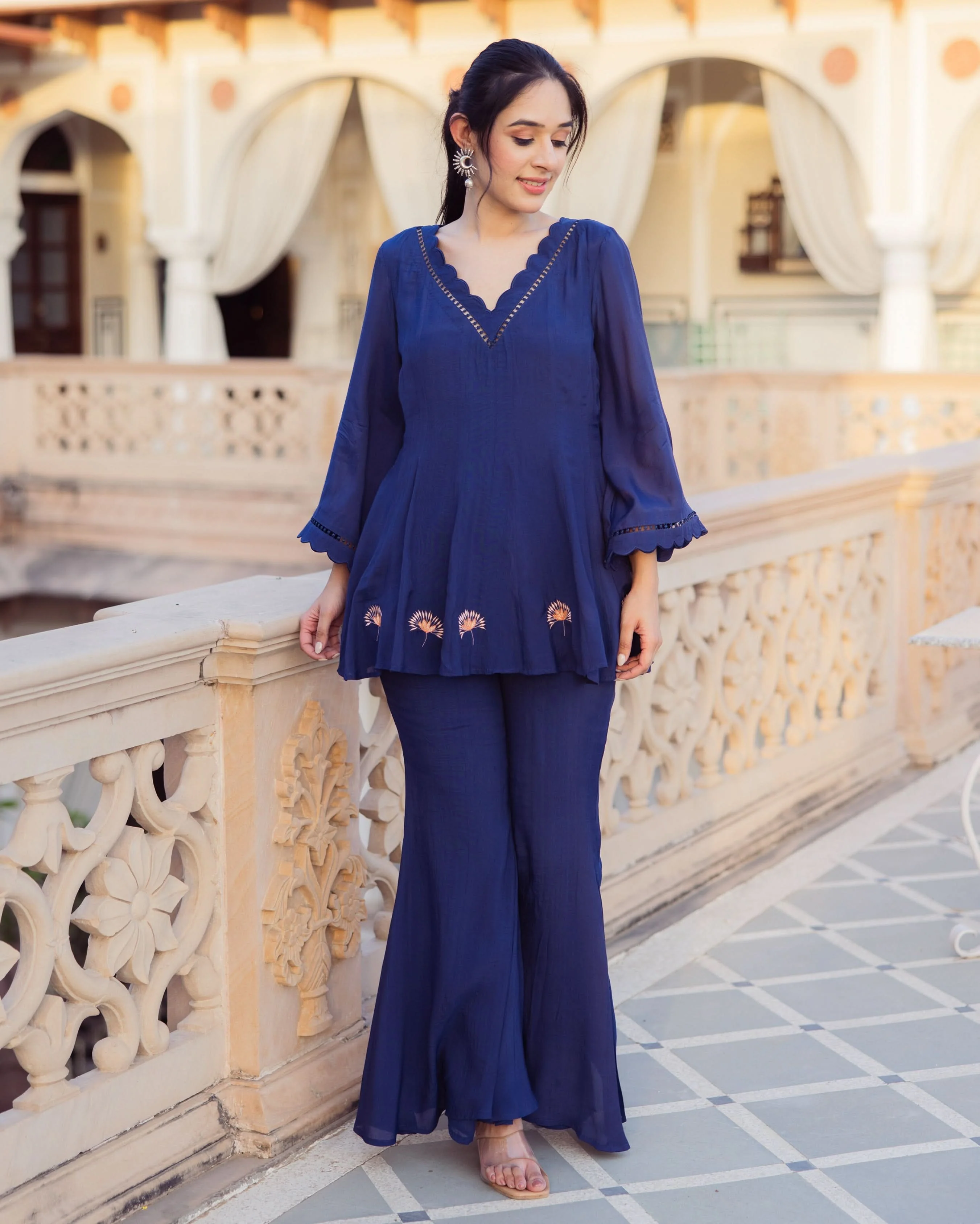 Yash Blue Embroidered Muslin Coord Set - Image 2