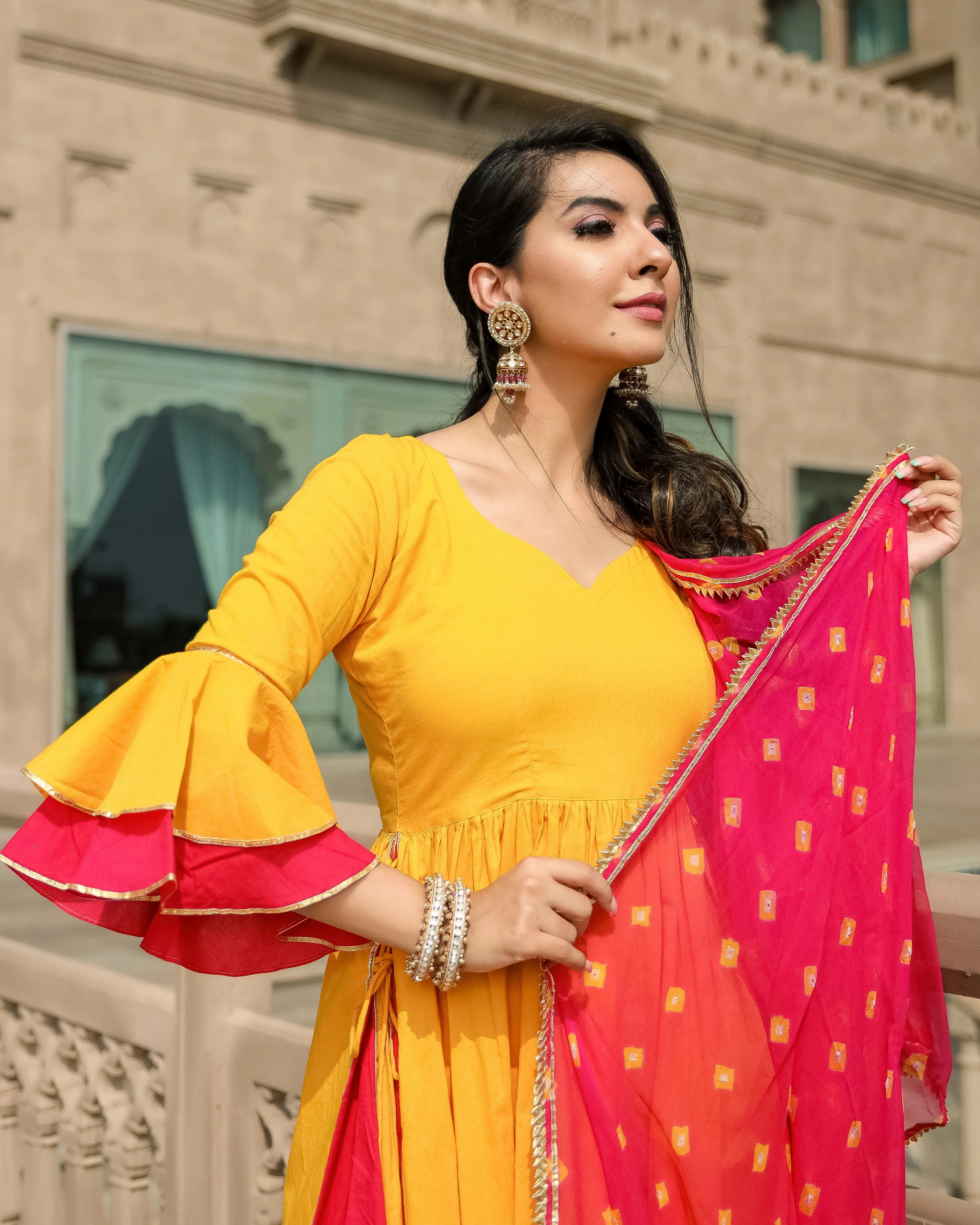 Yellow Beat Leheriya Gota Suit Set - Image 4