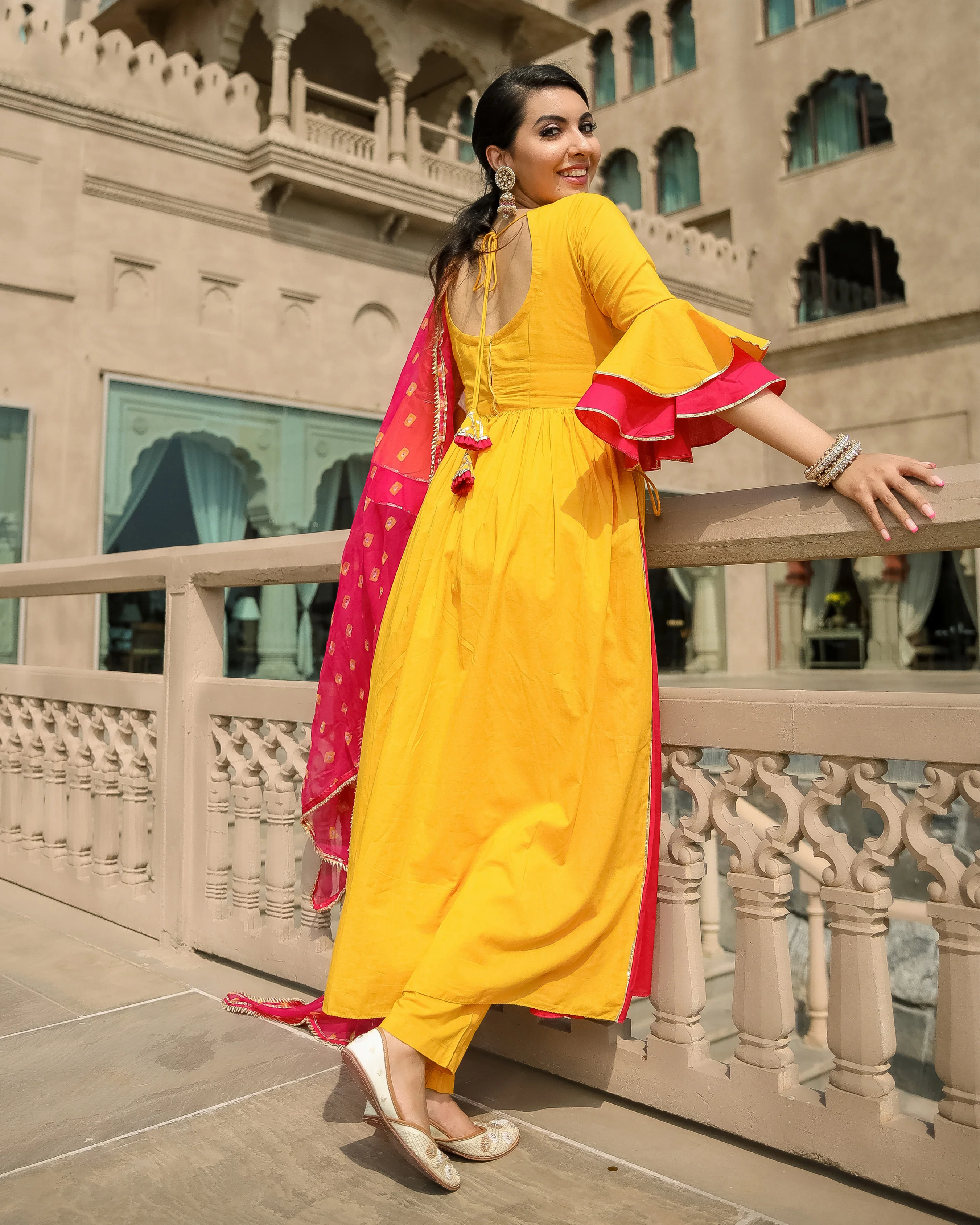 Yellow Beat Leheriya Gota Suit Set - Image 5