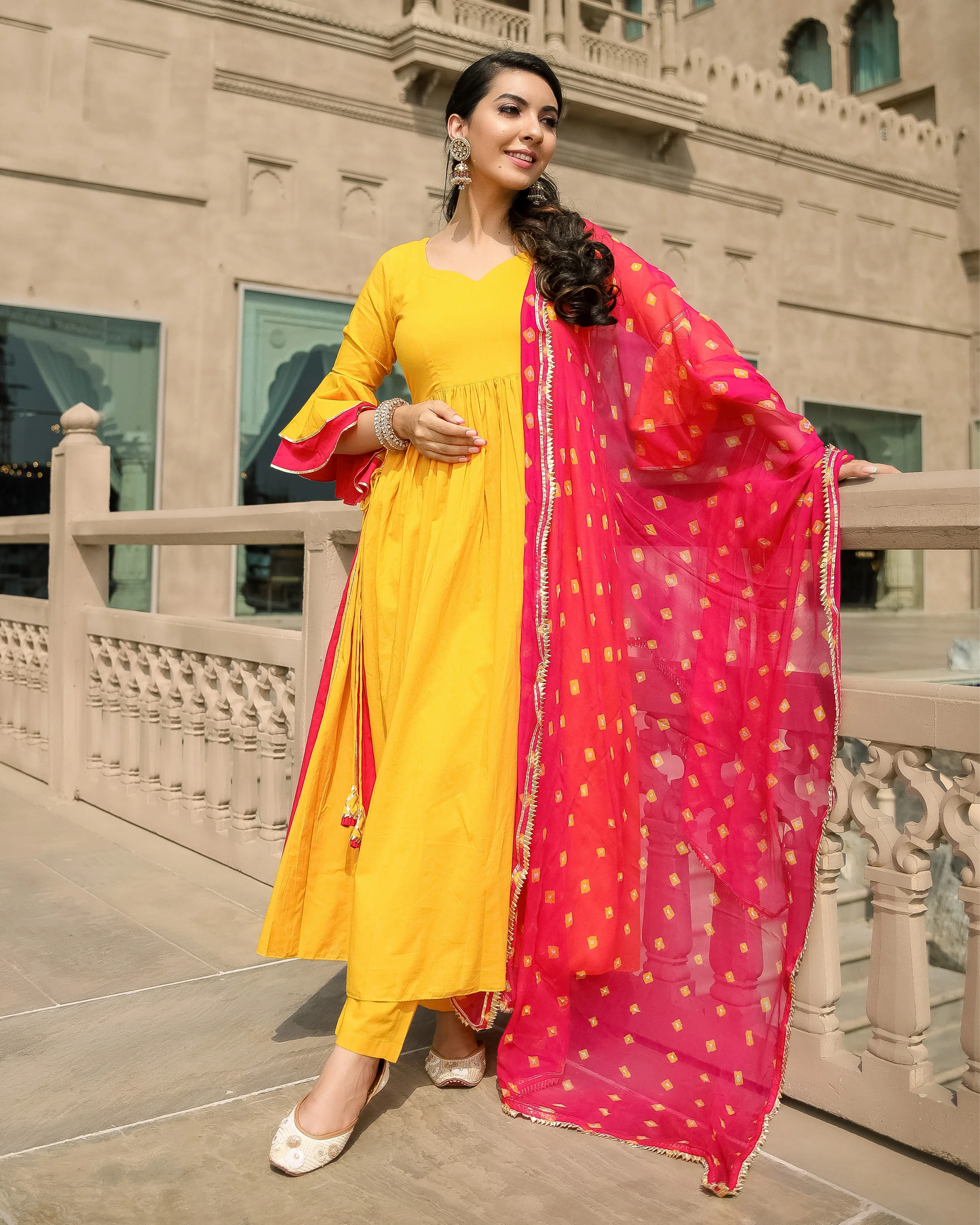 Yellow Beat Leheriya Gota Suit Set - Image 8